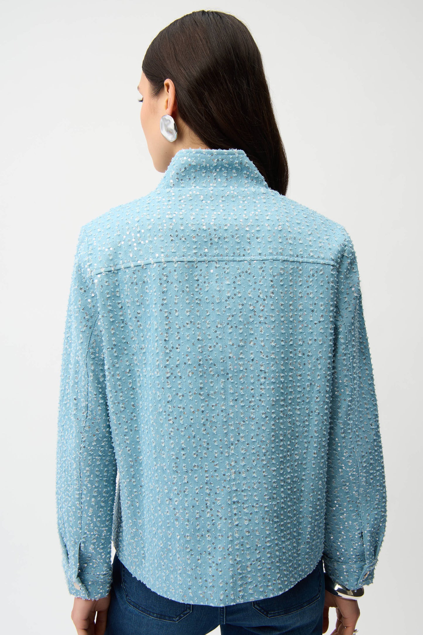 Denim Jacket With Allover Sequins | Sky Blue