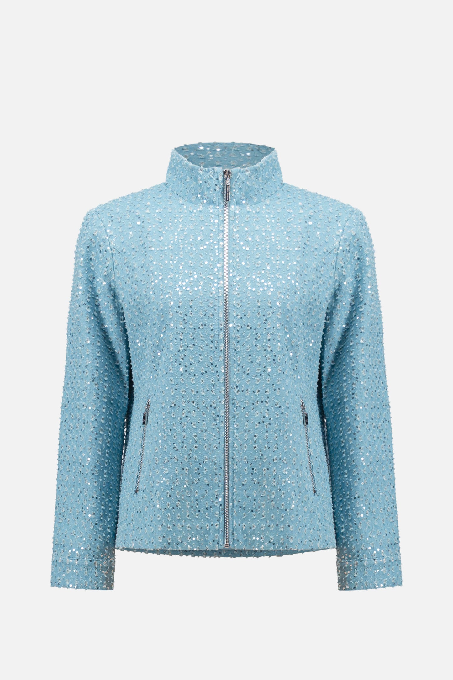Denim Jacket With Allover Sequins | Sky Blue