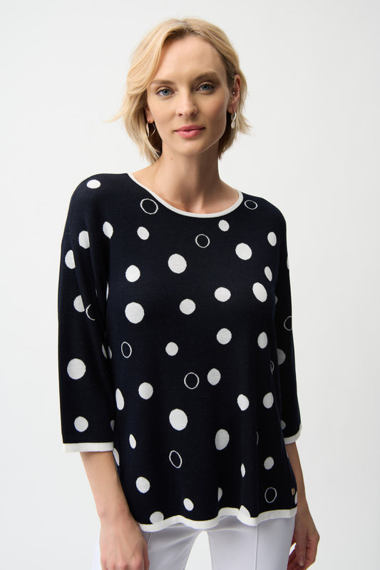 Polka Dot Print Relaxed Fit Sweater | Midnight Blue/Vanilla