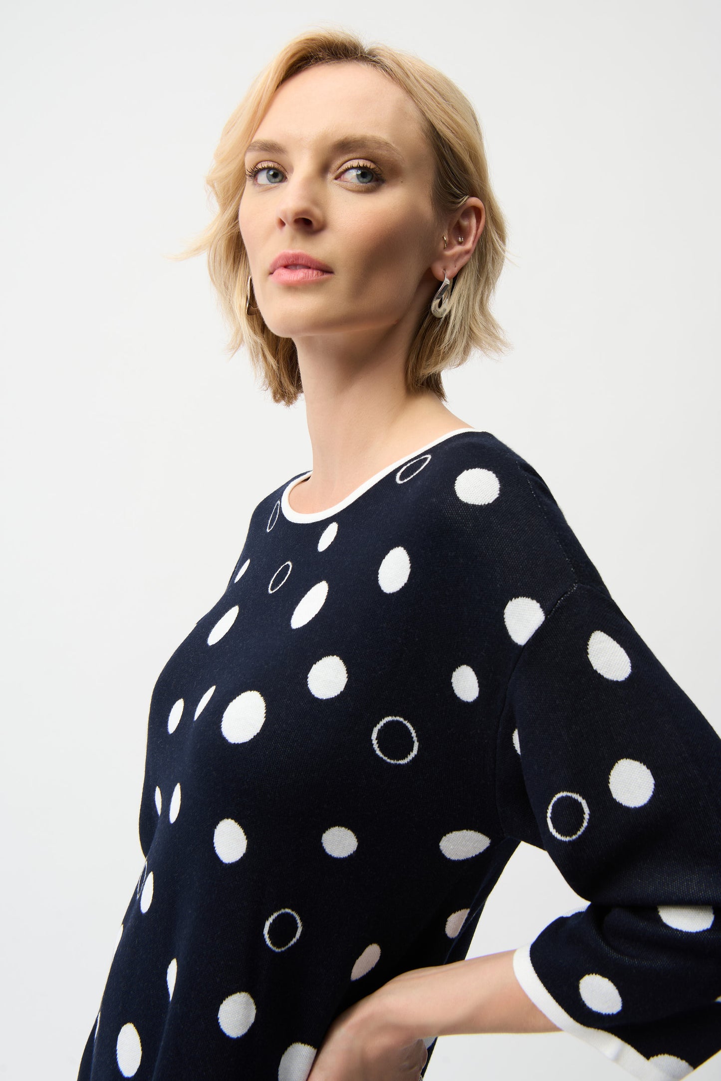 Polka Dot Print Relaxed Fit Sweater | Midnight Blue/Vanilla