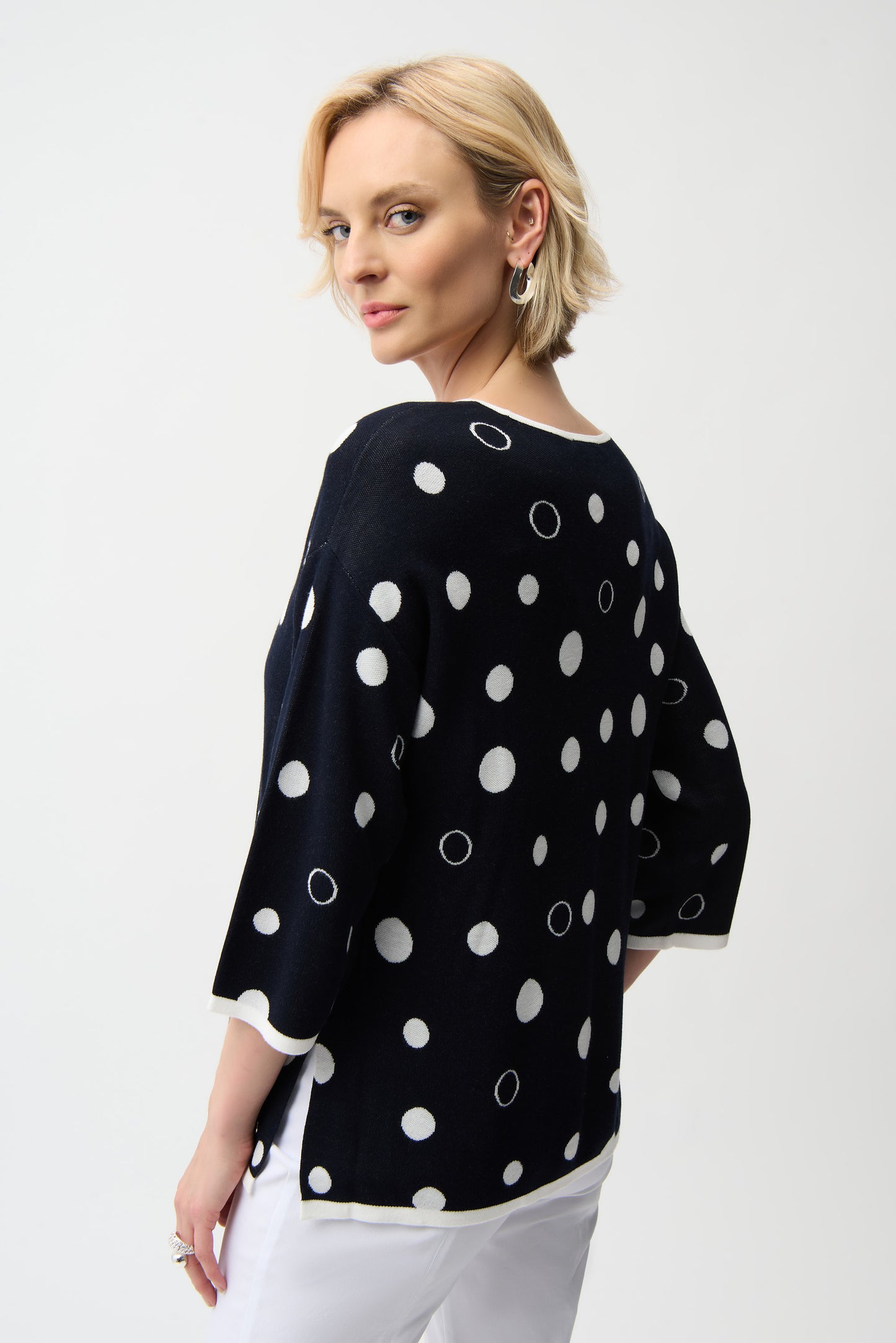 Polka Dot Print Relaxed Fit Sweater | Midnight Blue/Vanilla