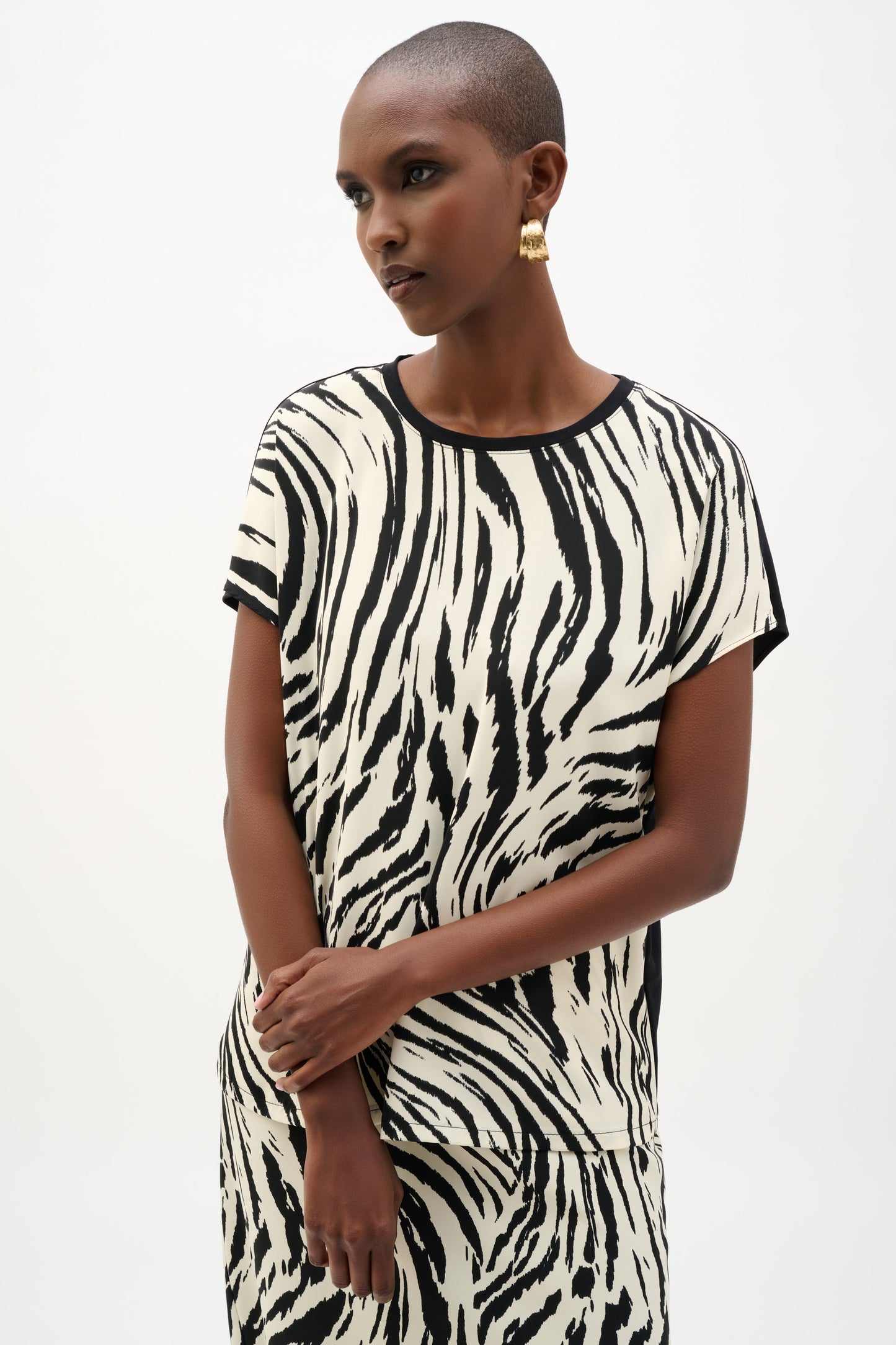 Recycled Woven Silky Knit Top | Beige/Black Animal