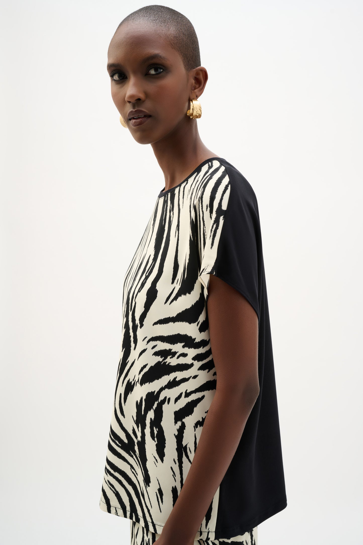 Recycled Woven Silky Knit Top | Beige/Black Animal