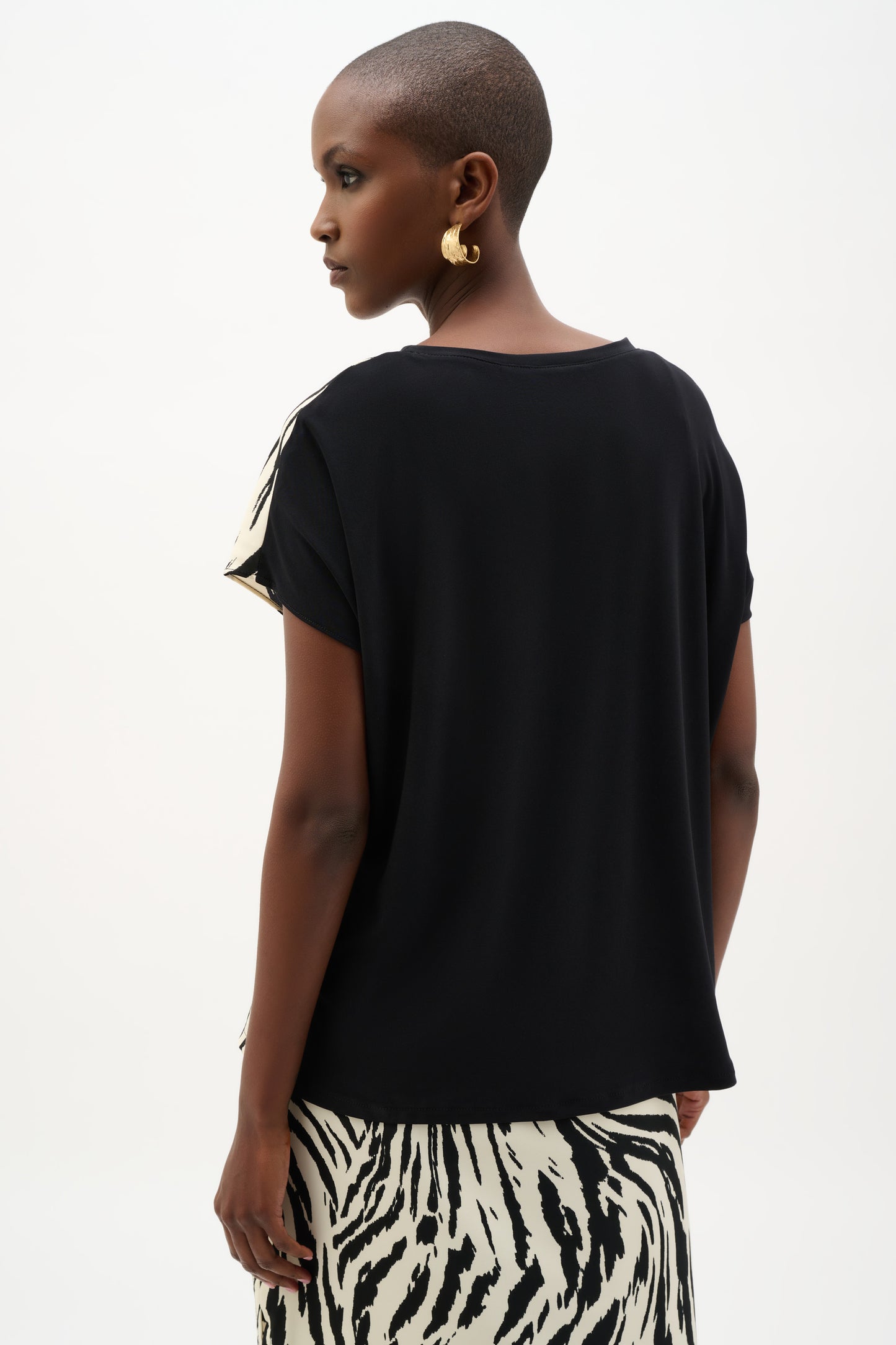 Recycled Woven Silky Knit Top | Beige/Black Animal