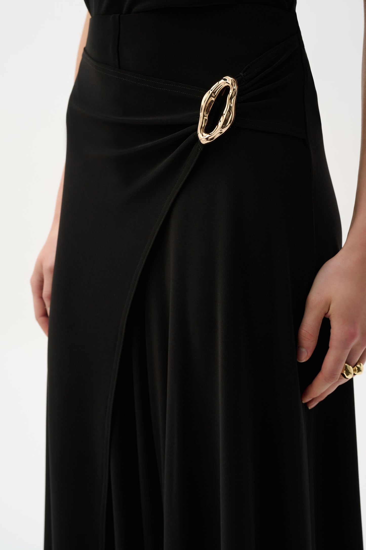 Silky Knit Culotte Pants With Buckle Detail | Black