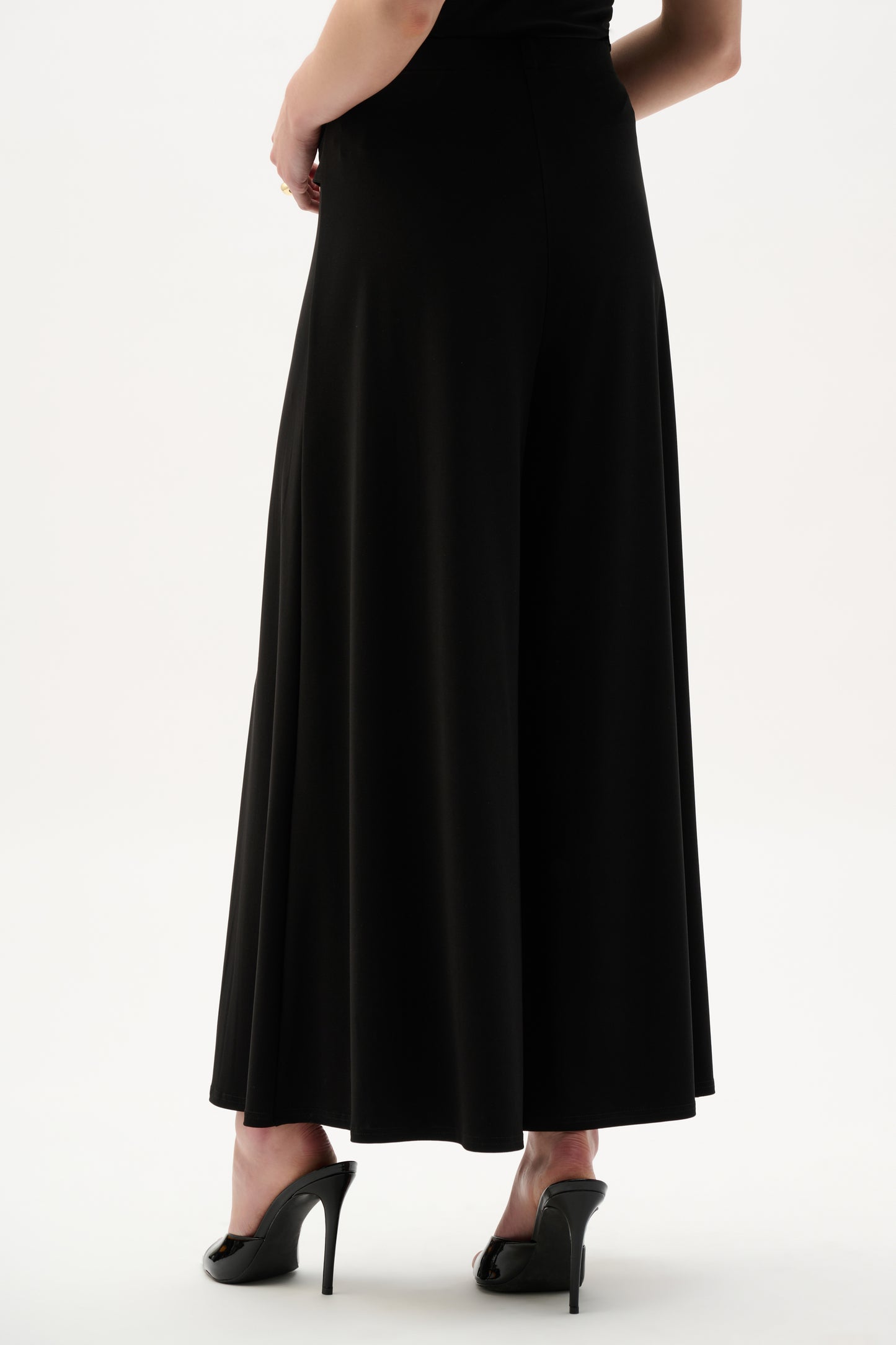 Silky Knit Culotte Pants With Buckle Detail | Black