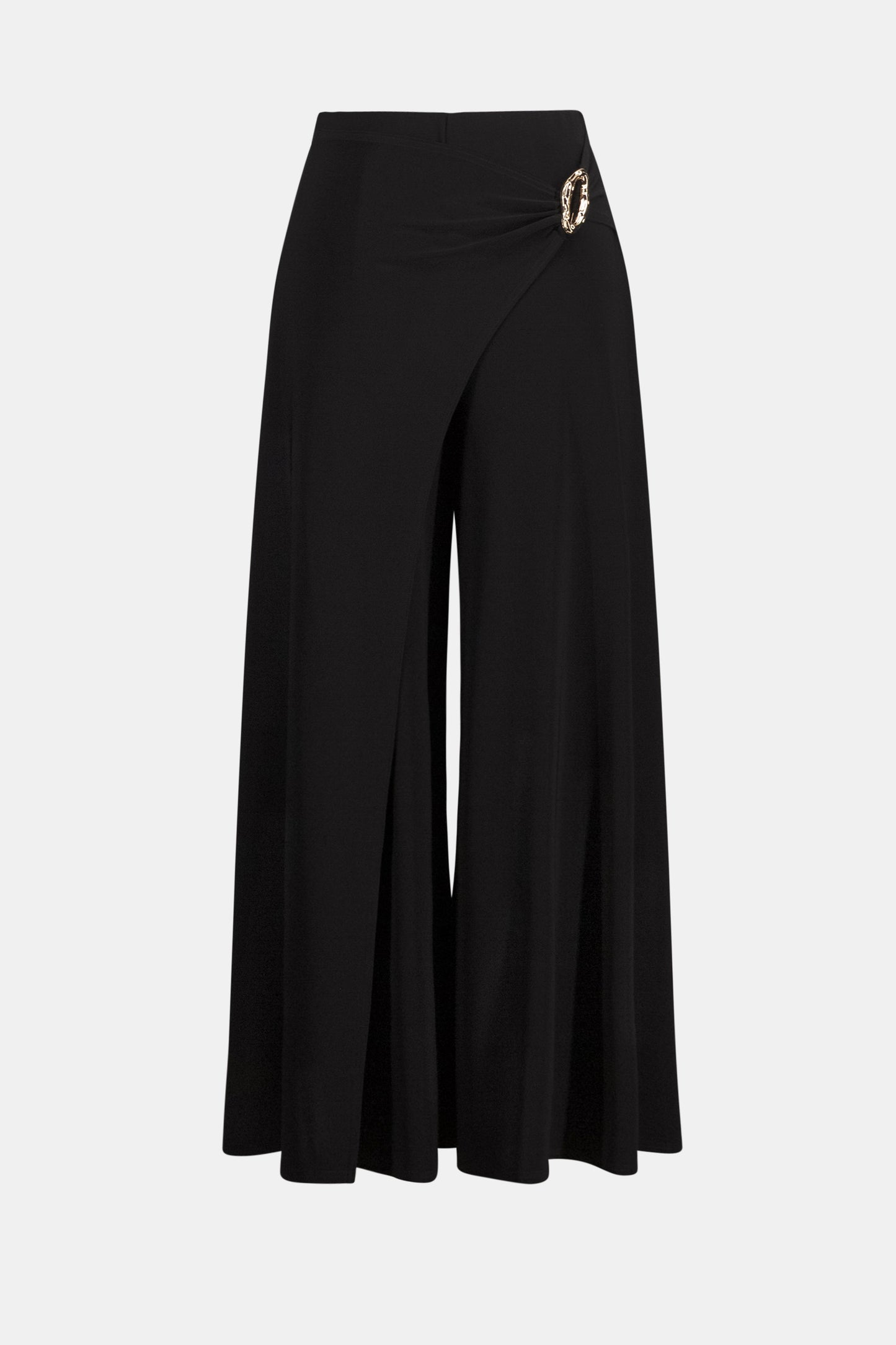 Silky Knit Culotte Pants With Buckle Detail | Black