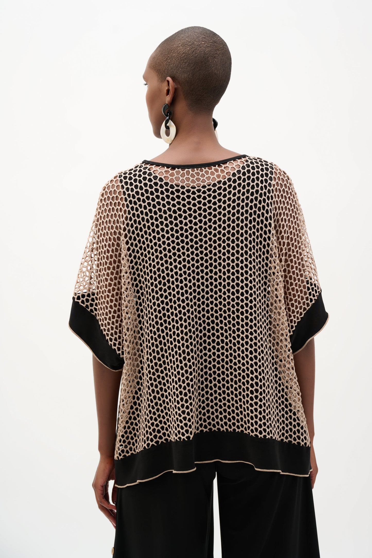 Silky Knit And Mesh Trapeze Top | Black/Beige
