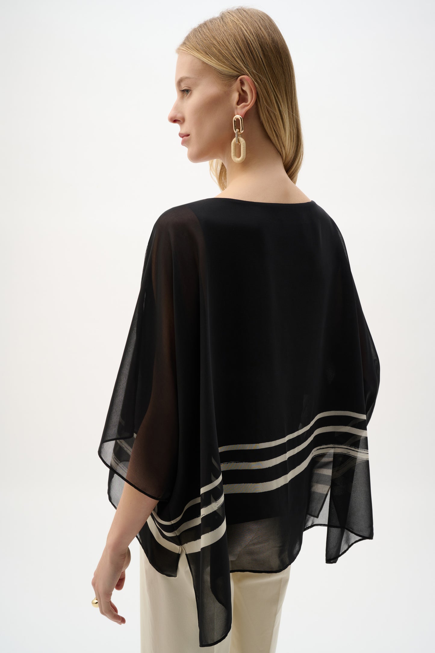 Tropical Silky Knit Poncho Top | Black/Beige