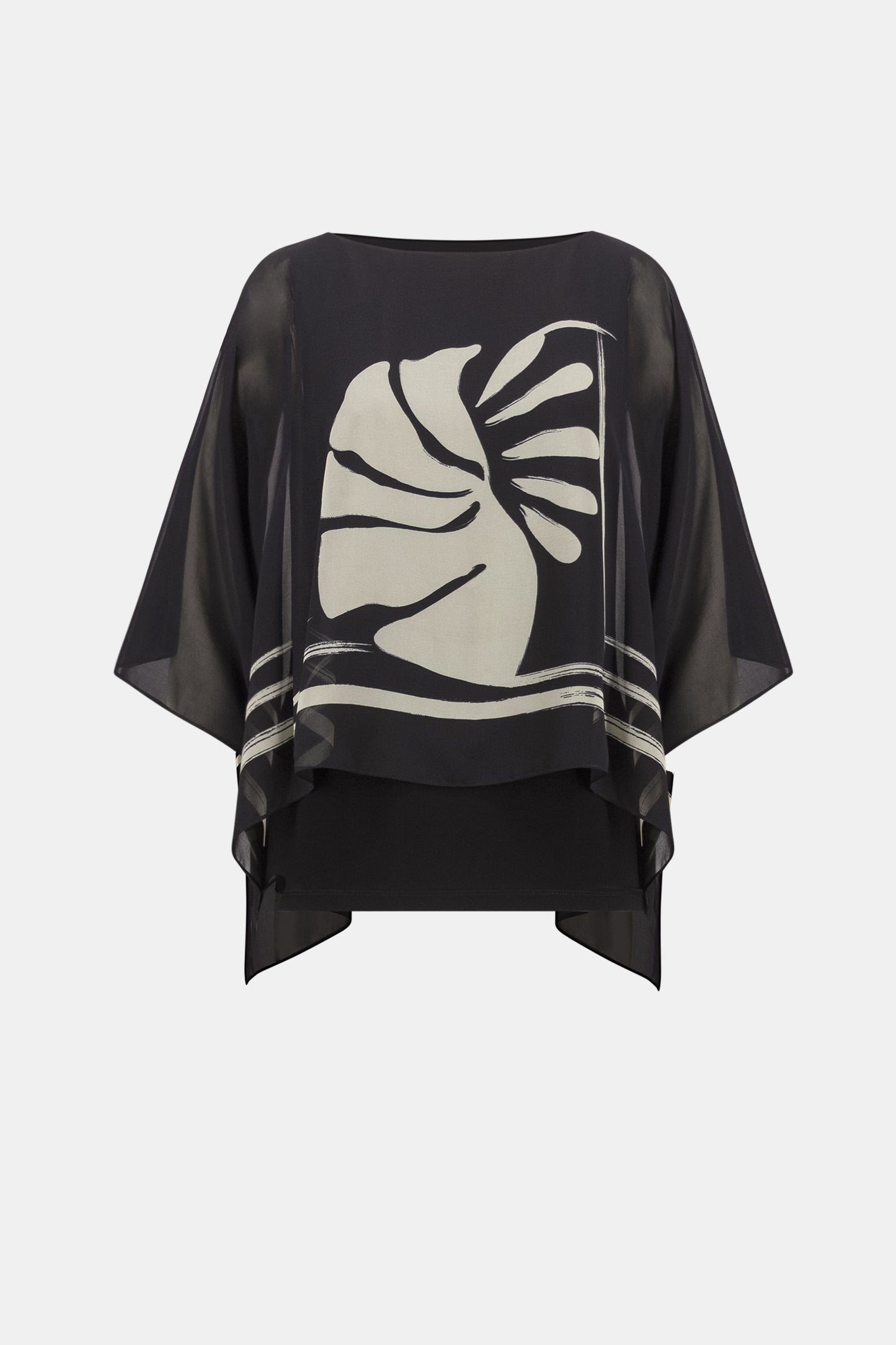 Tropical Silky Knit Poncho Top | Black/Beige