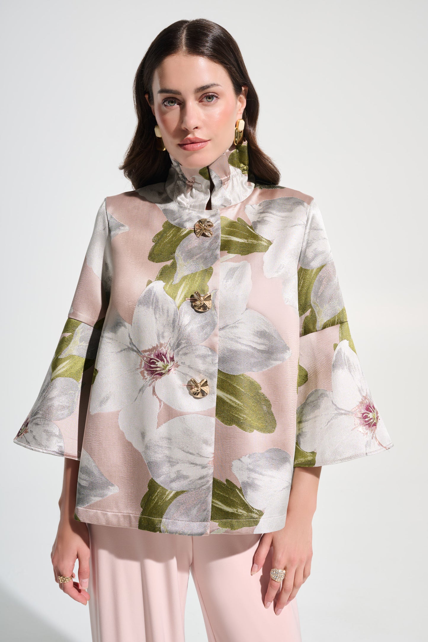 Floral Jacquard Trapeze Jacket | Dusty Pink