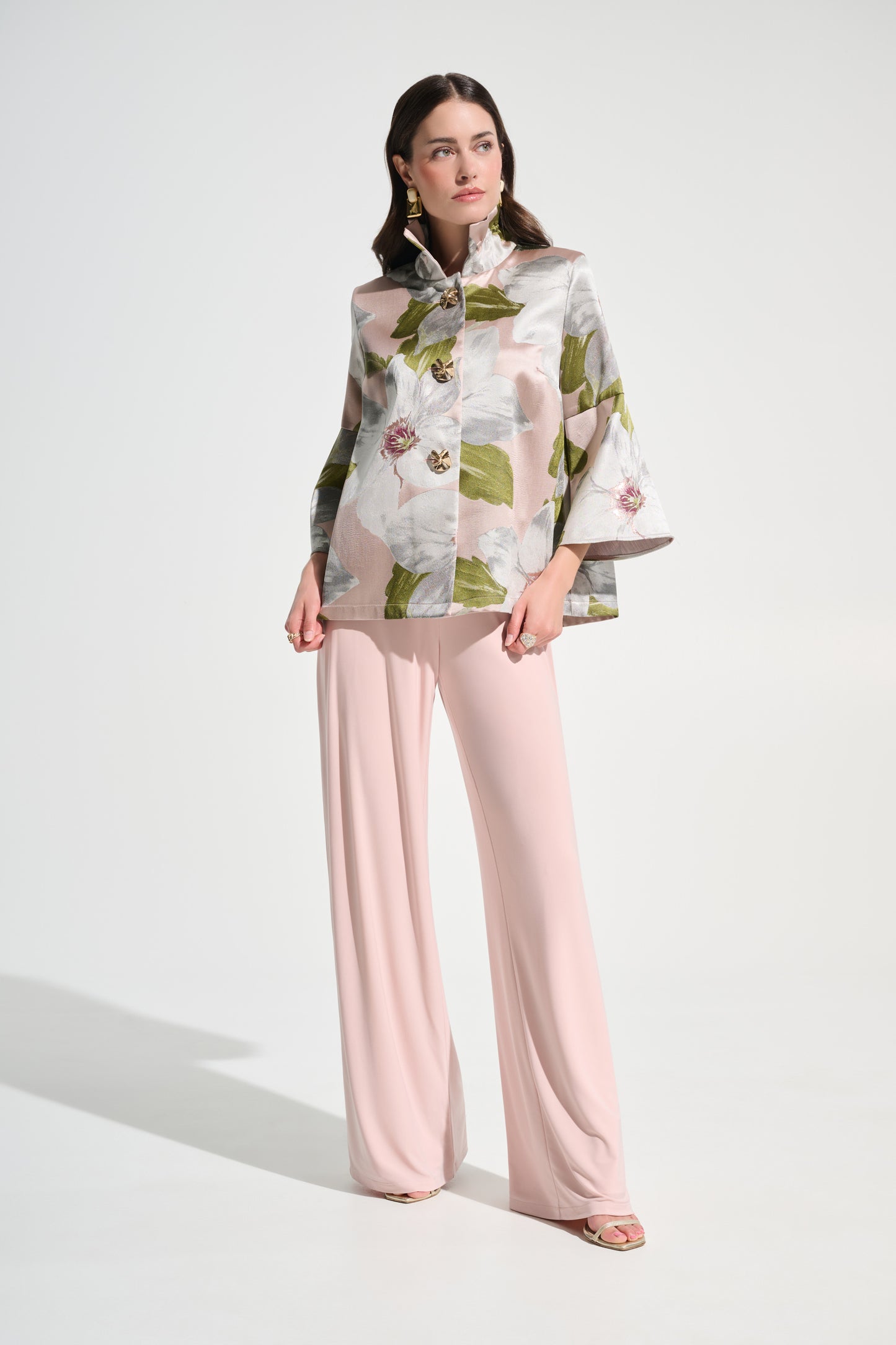 Floral Jacquard Trapeze Jacket | Dusty Pink