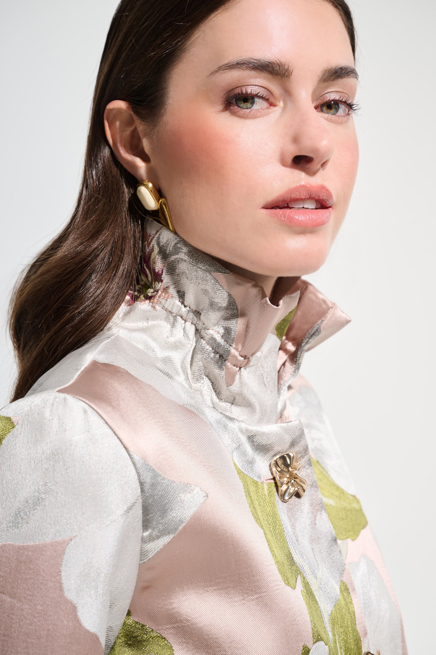 Floral Jacquard Trapeze Jacket | Dusty Pink