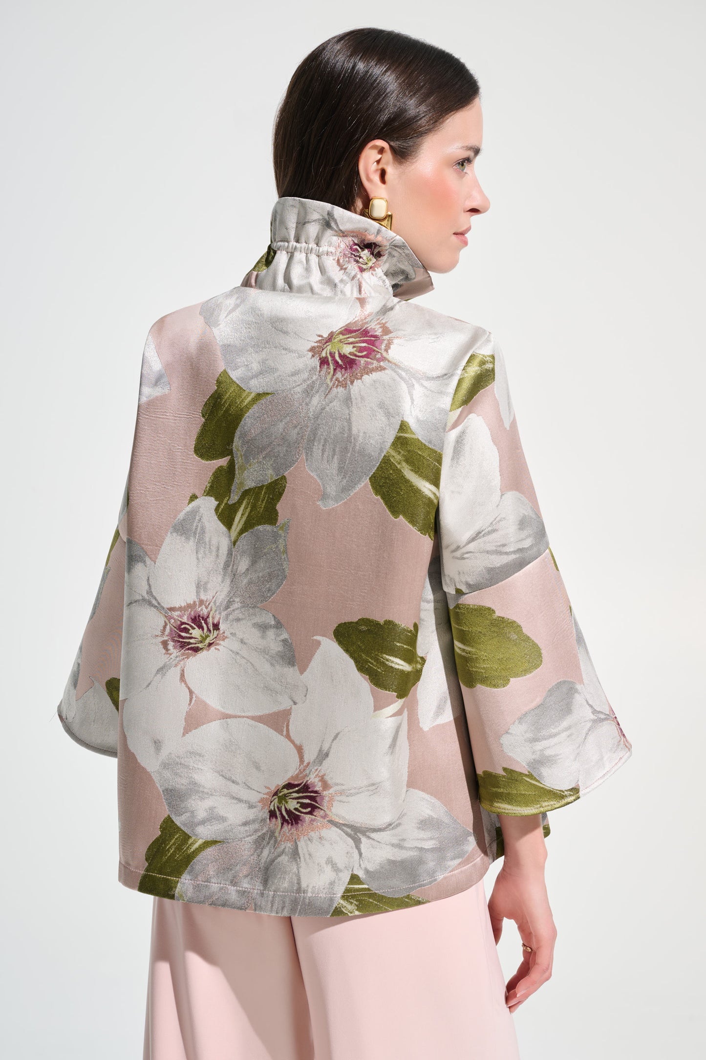 Floral Jacquard Trapeze Jacket | Dusty Pink