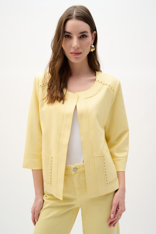 Foiled Scuba Suede Boxy Jacket With Stud Details | Mellow Yellow