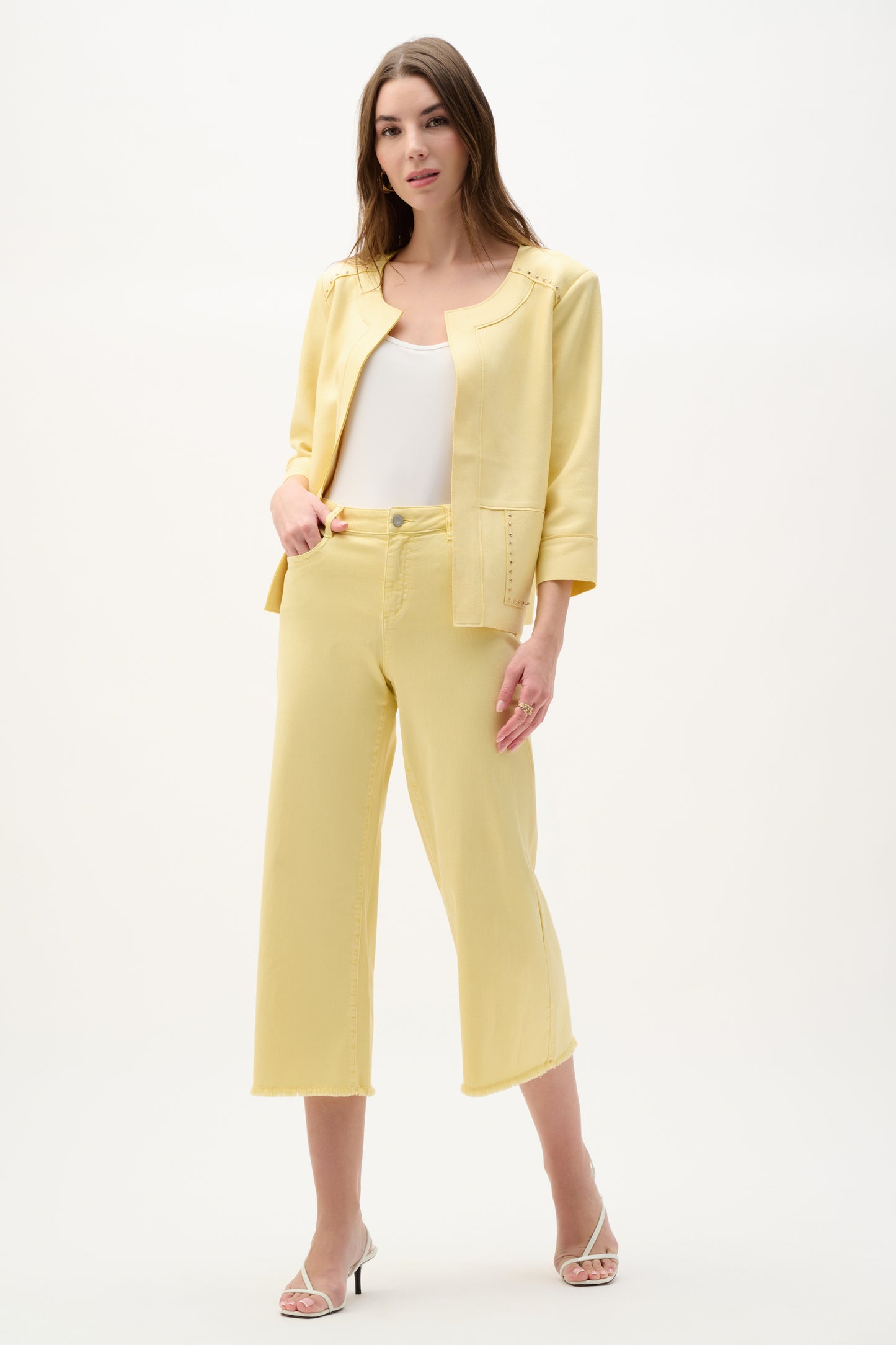 Foiled Scuba Suede Boxy Jacket With Stud Details | Mellow Yellow