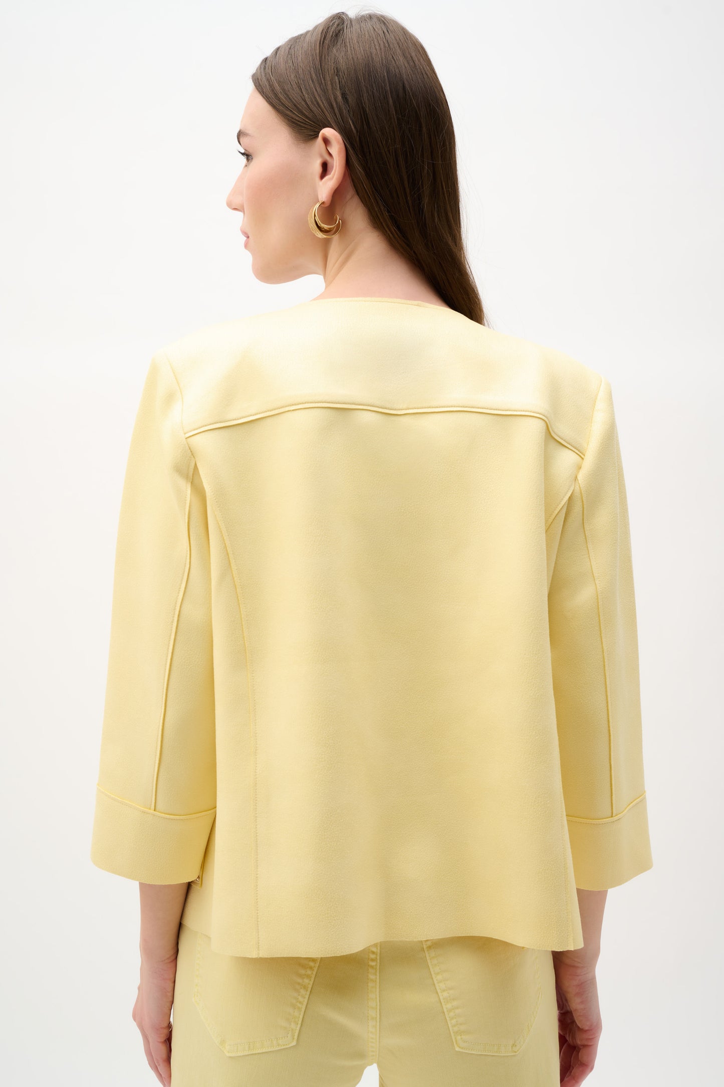 Foiled Scuba Suede Boxy Jacket With Stud Details | Mellow Yellow