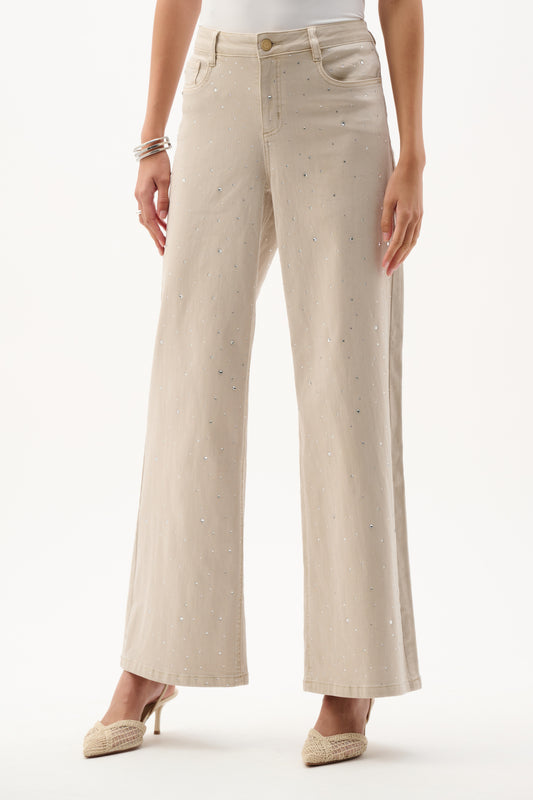 Featherweave Wide Leg Jeans With Rhinestones | Moonstone
