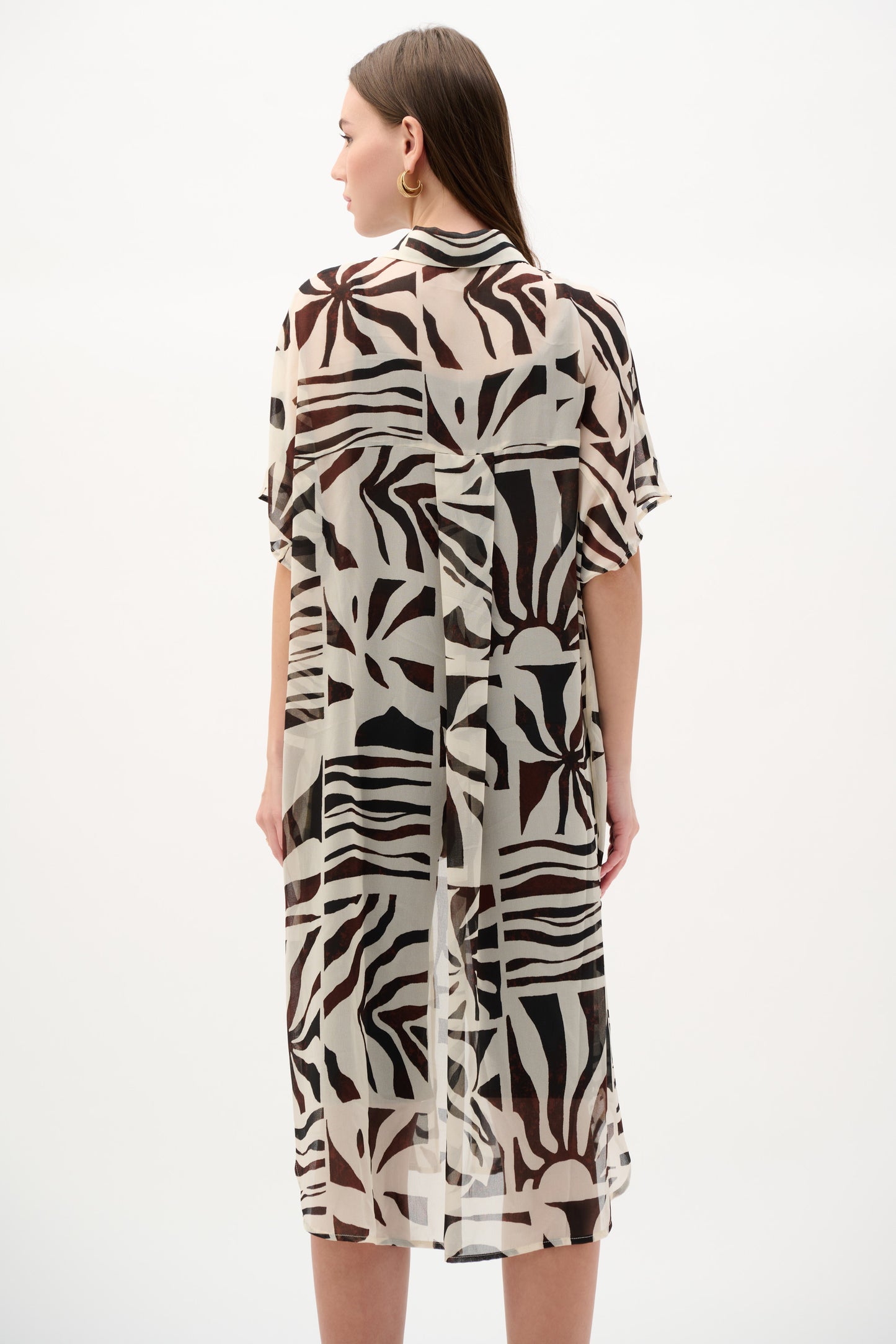 Chiffon Tropical Print Straight Blouse | Beige/Multi