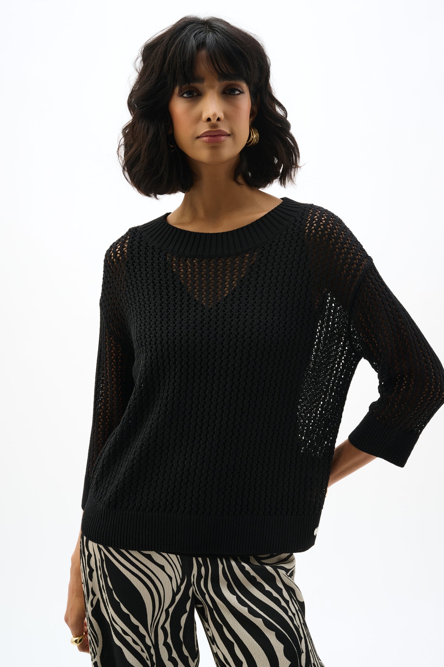 Acrylic Blend Open Stitch Sweater | Black