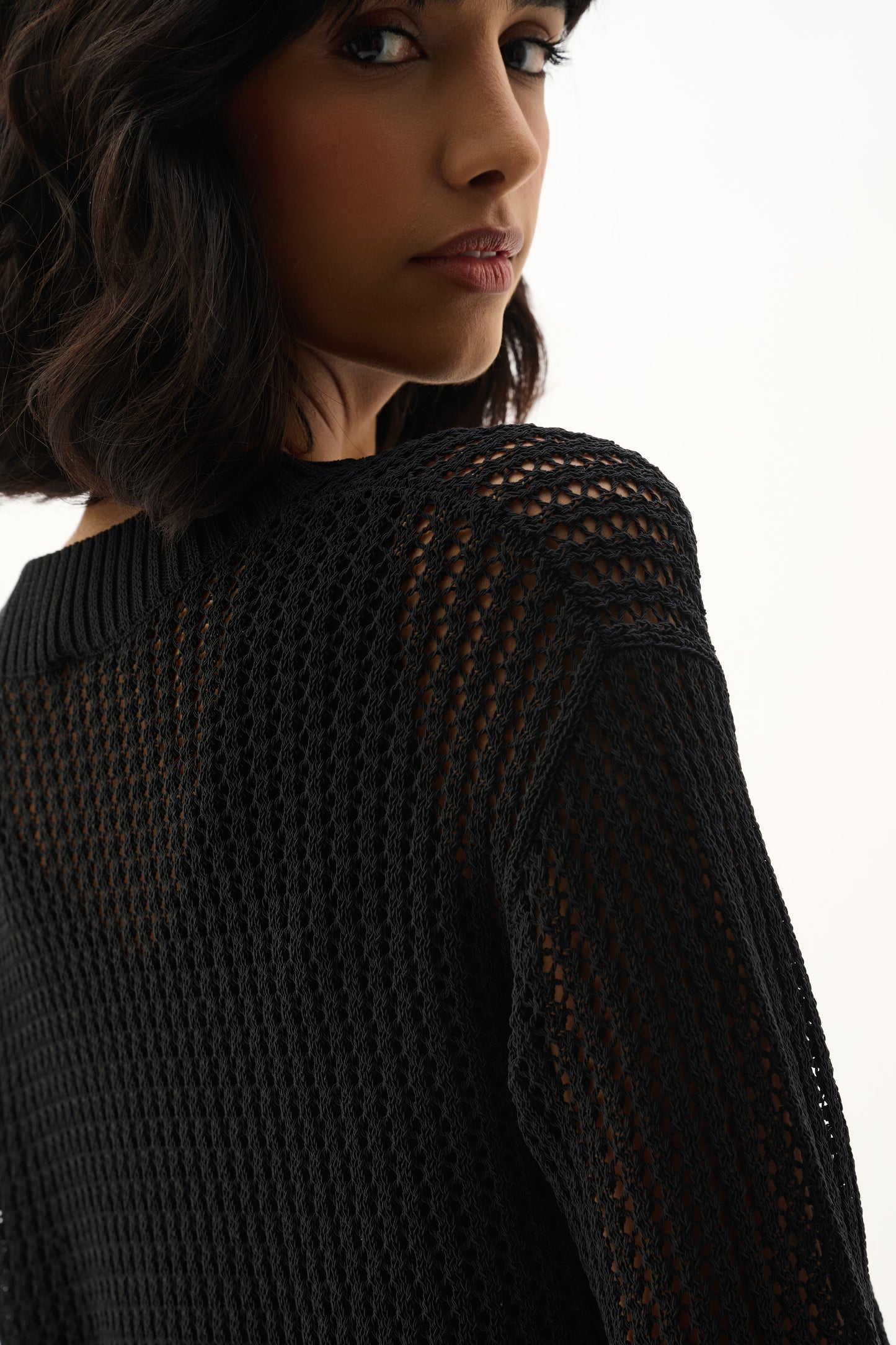 Acrylic Blend Open Stitch Sweater | Black