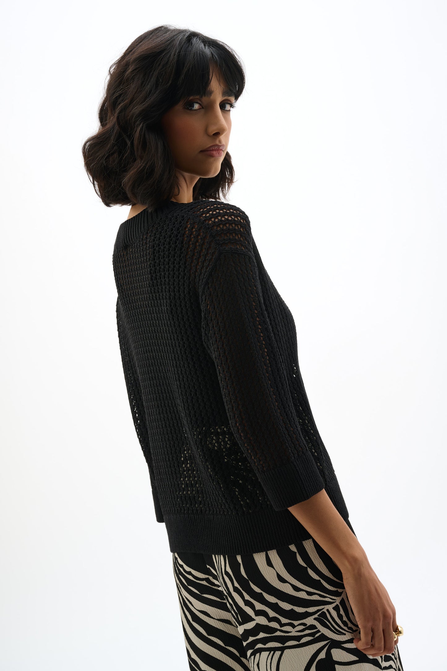 Acrylic Blend Open Stitch Sweater | Black