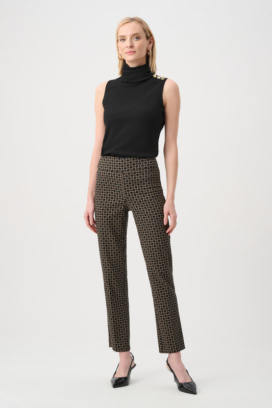 Geometric Jacquard Pull On Pant| Black/Beige