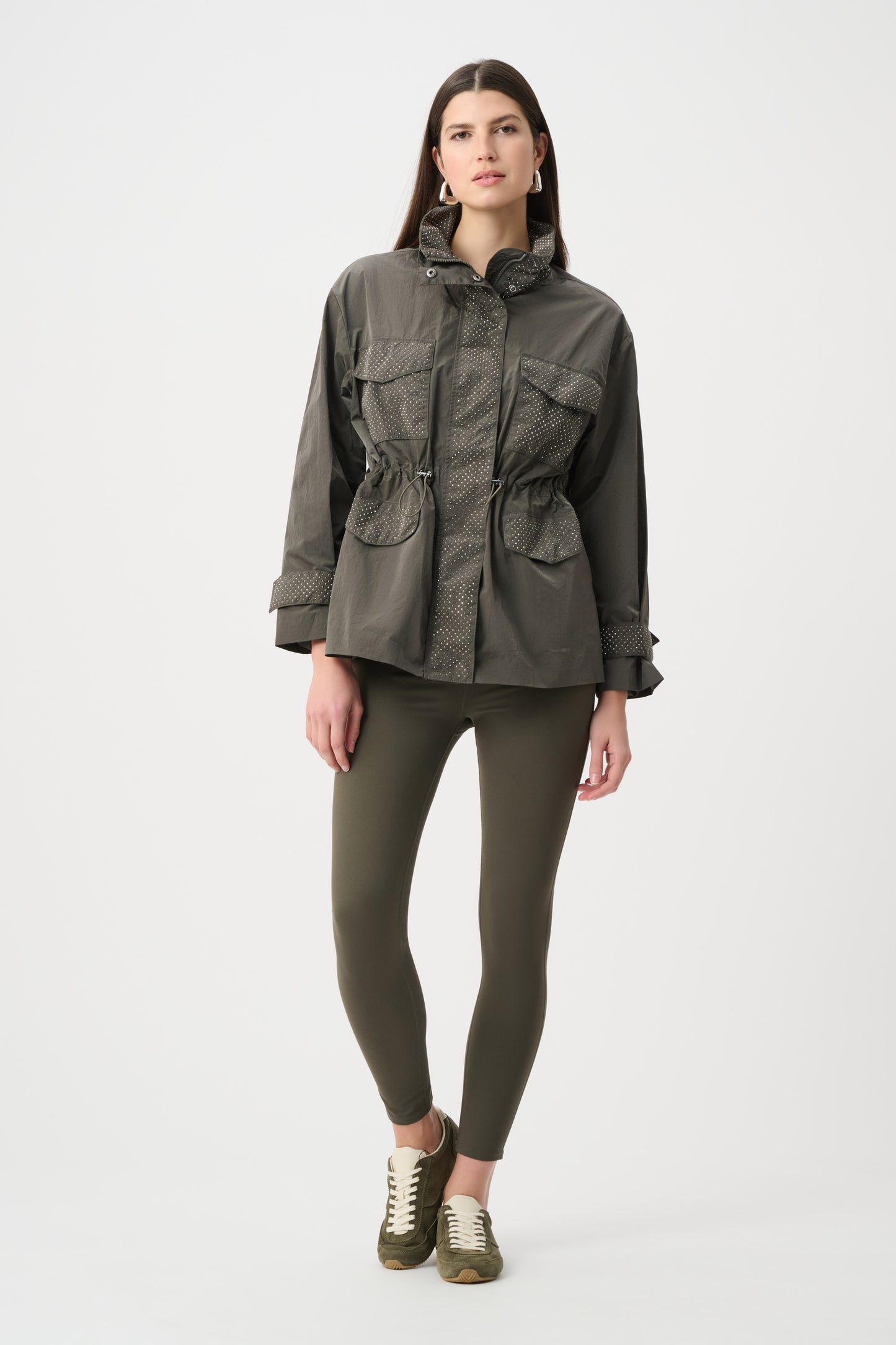 Nylon Mock-Neck Embellished Jacket | Avocado