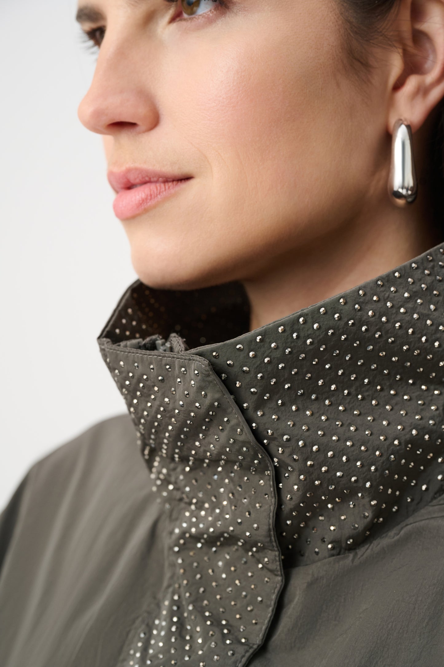 Nylon Mock-Neck Embellished Jacket | Avocado