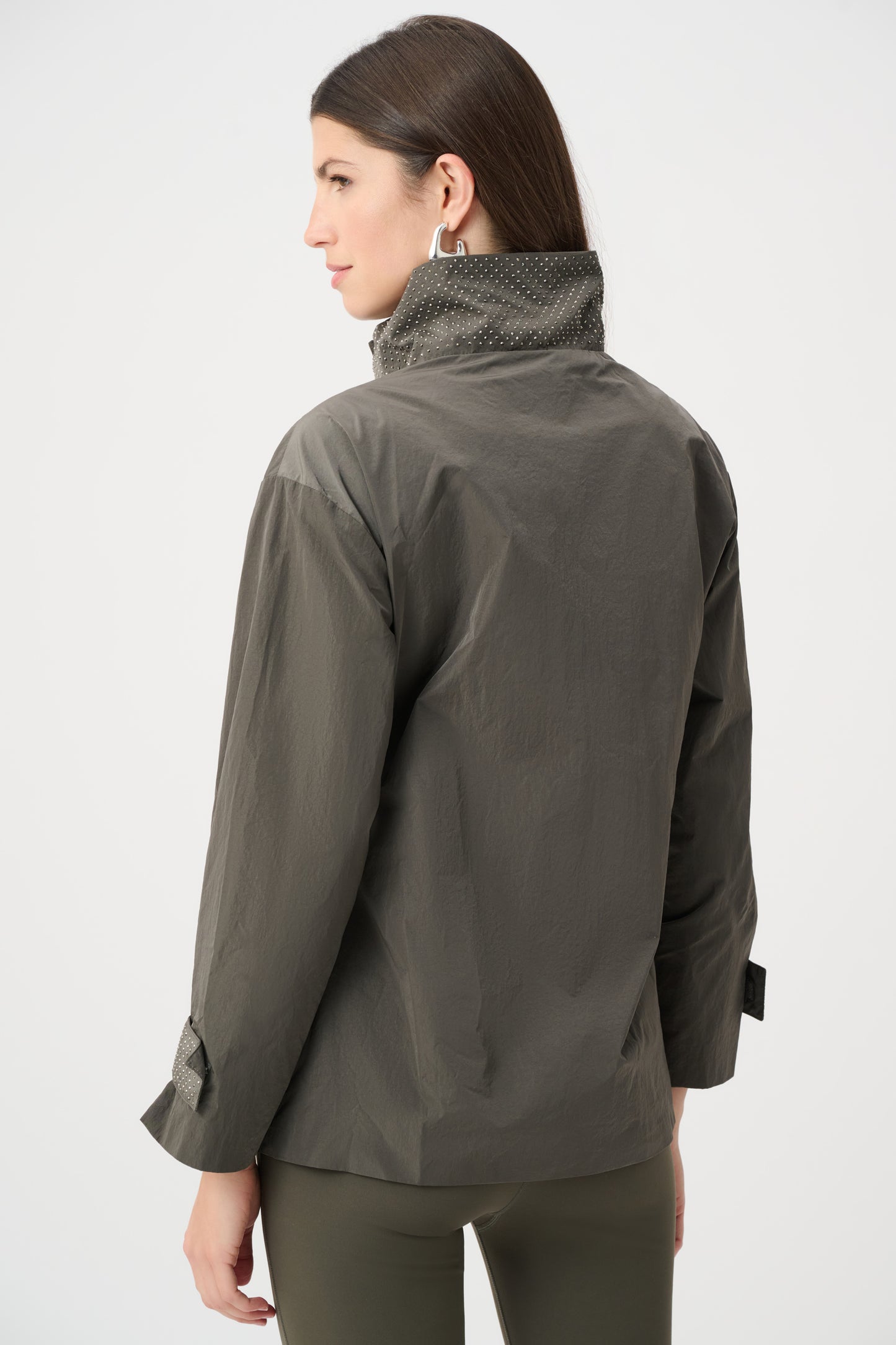 Nylon Mock-Neck Embellished Jacket | Avocado
