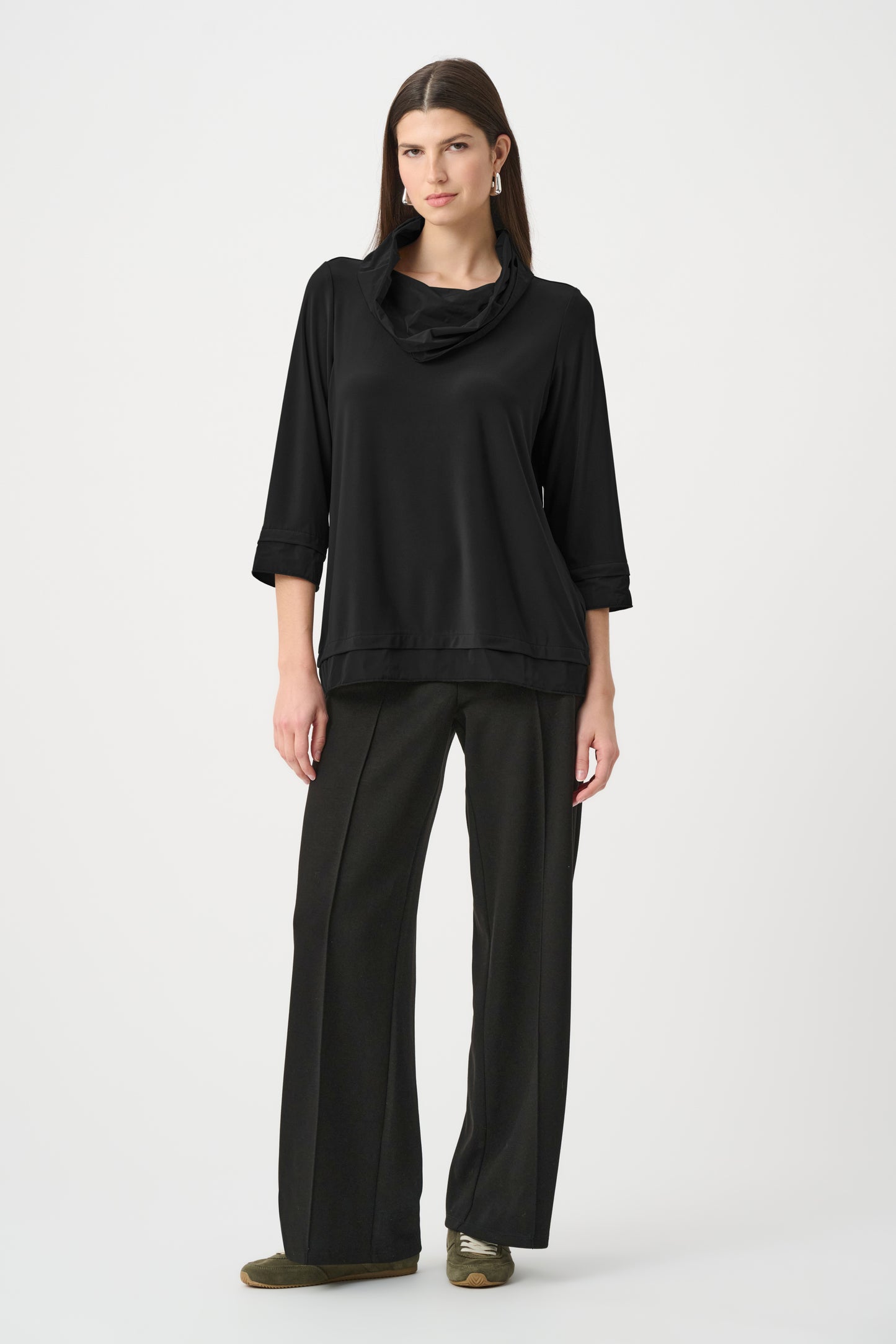 Cowl Neck Top Memory Trim | Black