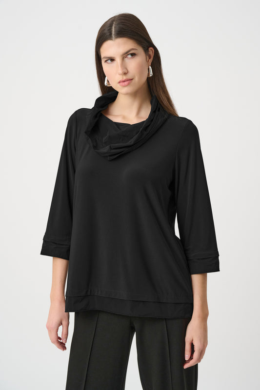 Cowl Neck Top with Memory Trim | Black