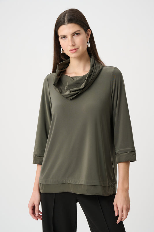 Cowl Neck Top with Memory Trim | Avocado