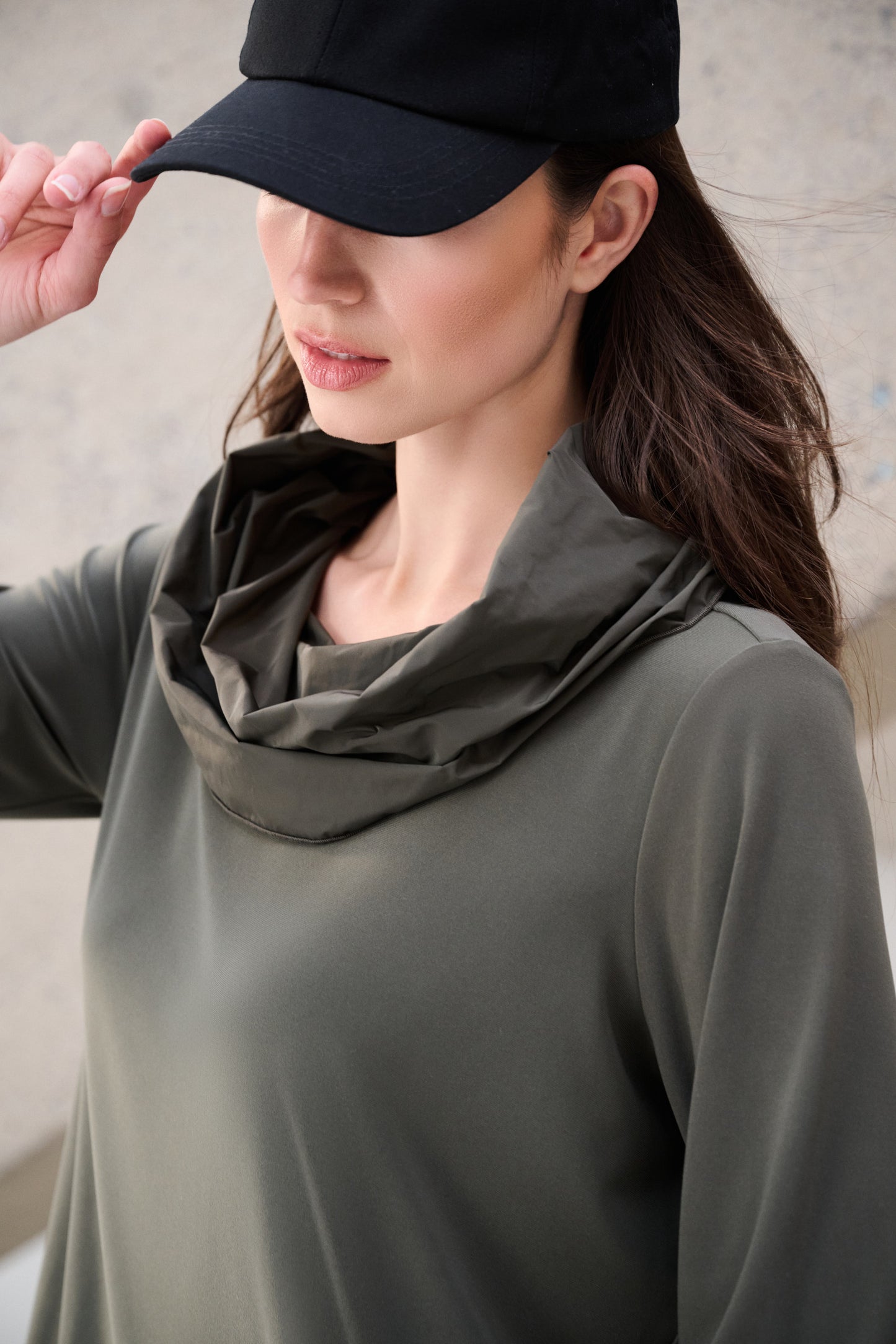 Cowl Neck Top with Memory Trim | Avocado