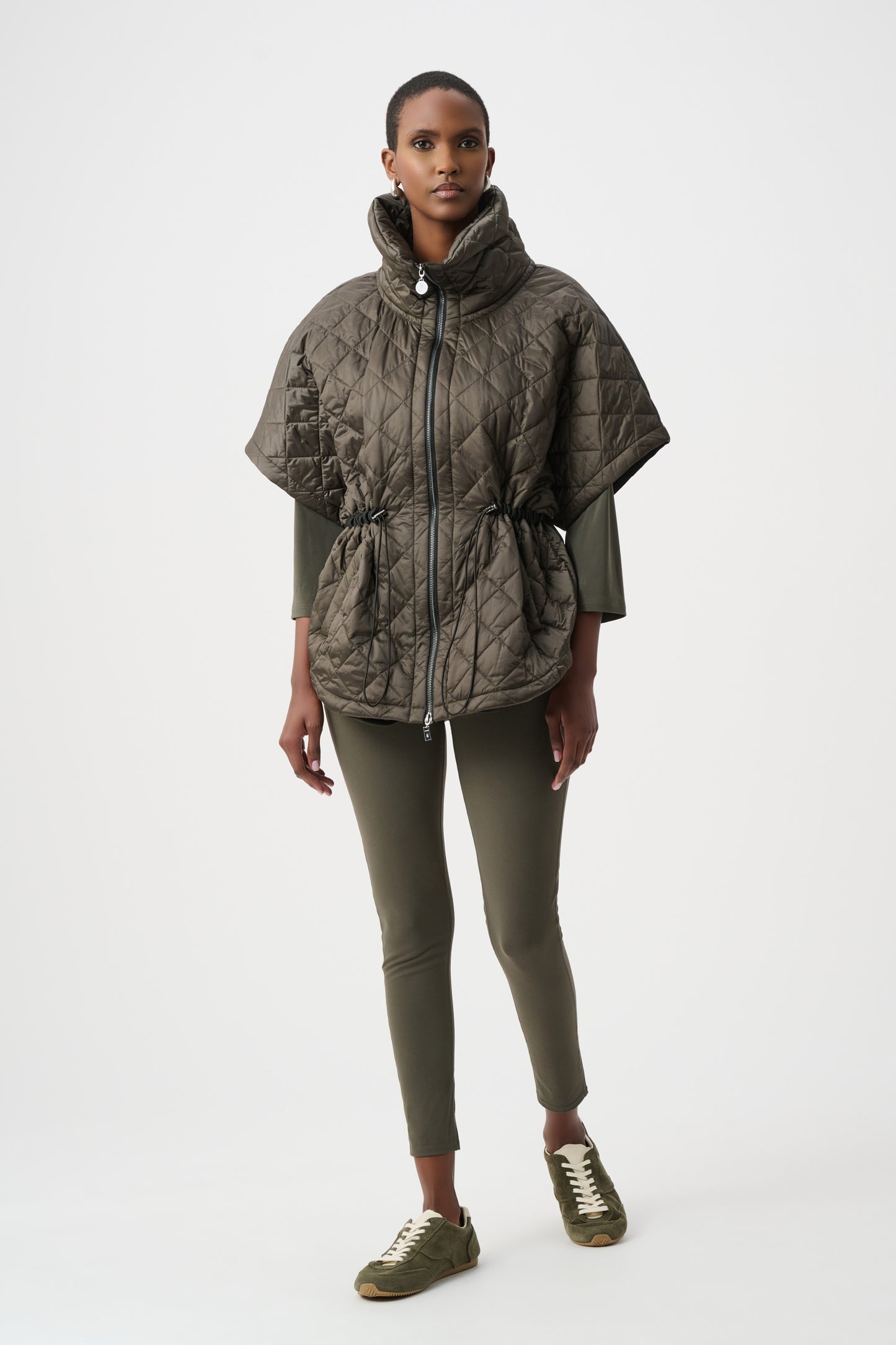 Quilted Shawl-Neck Boxy Vest | Avocado