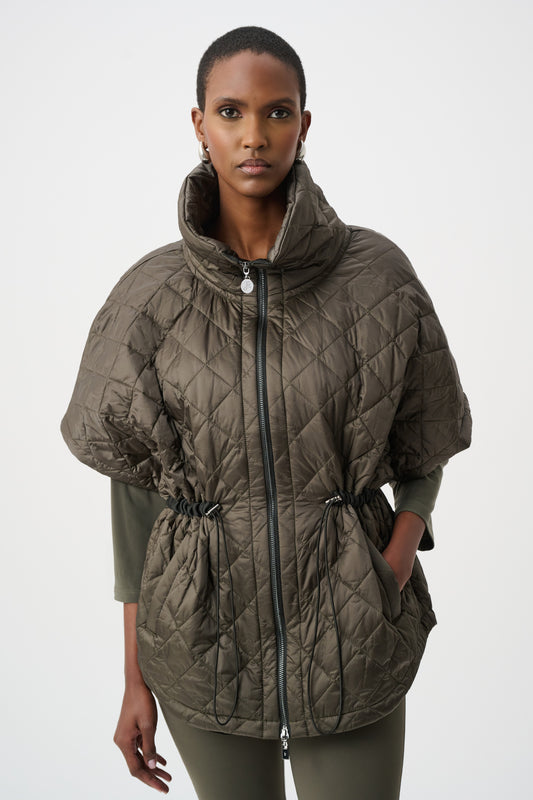 Quilted Shawl-Neck Boxy Vest | Avocado
