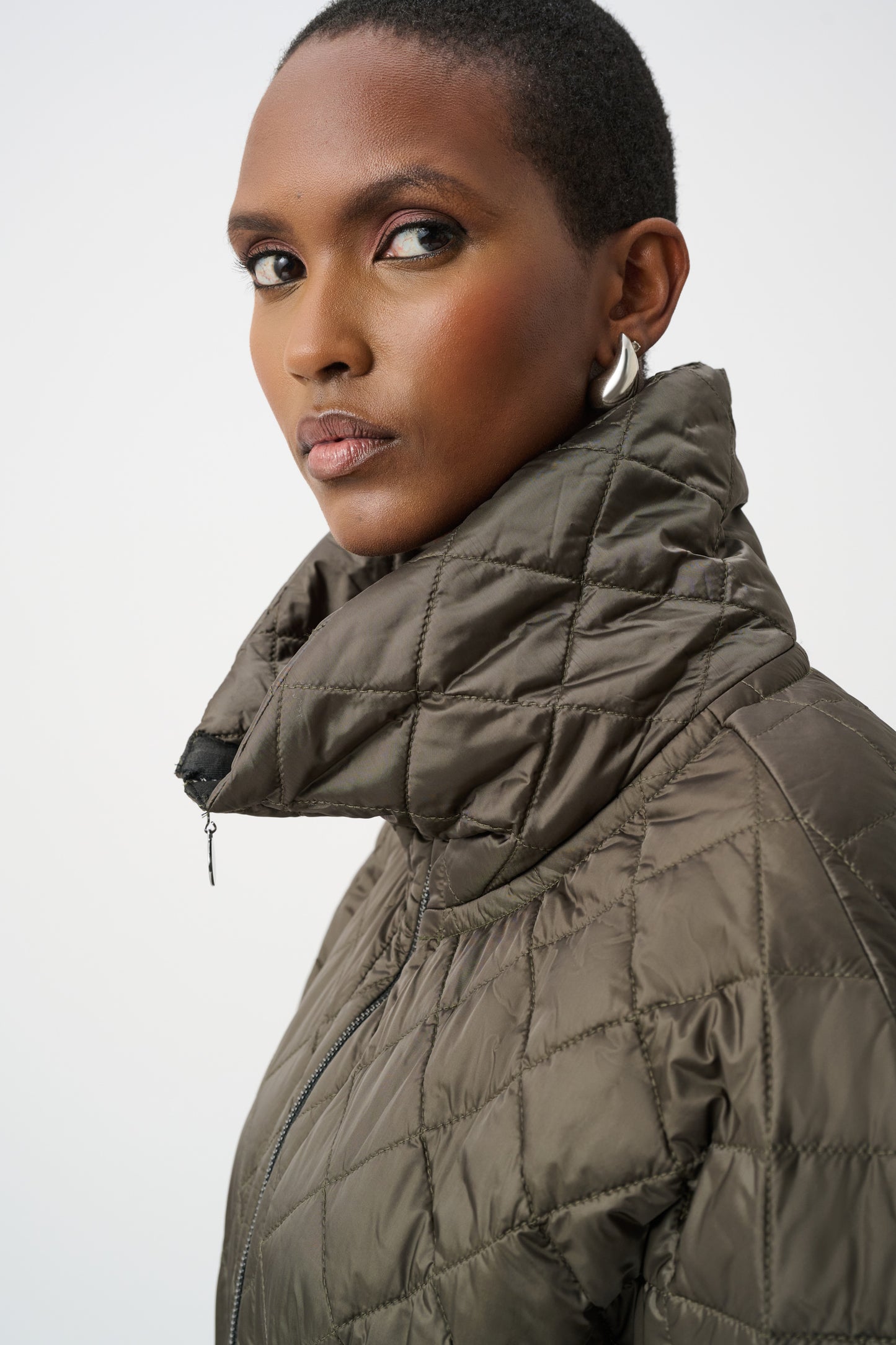 Quilted Shawl-Neck Boxy Vest | Avocado