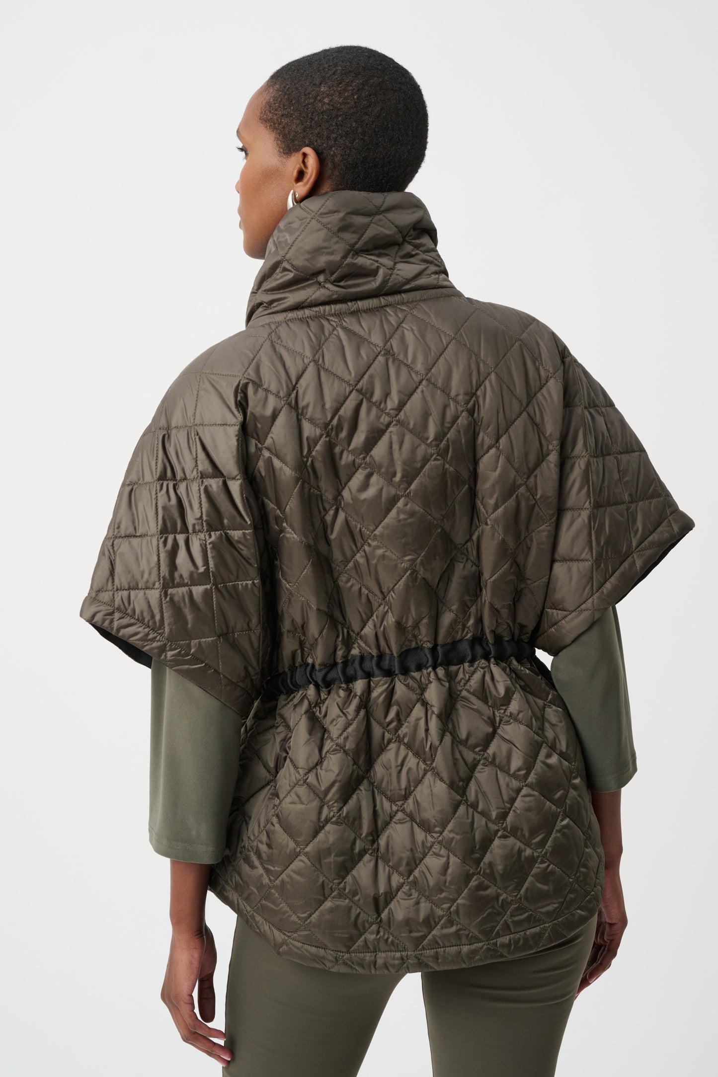 Quilted Shawl-Neck Boxy Vest | Avocado