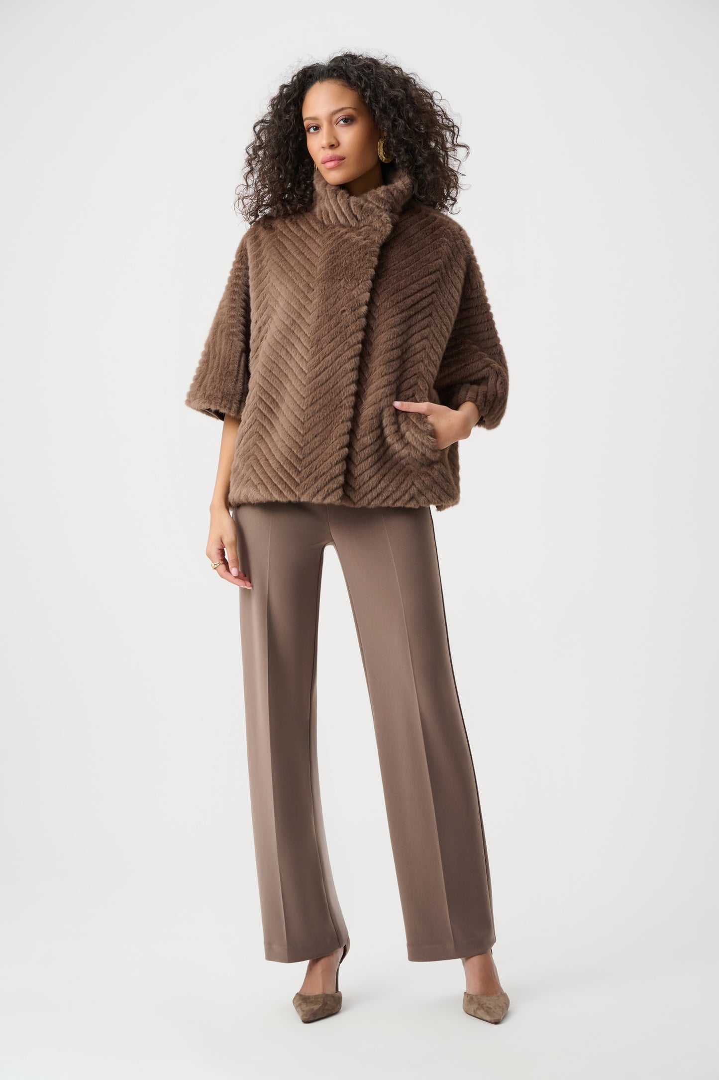 Short Shevron Faux Fur Cape | Mink