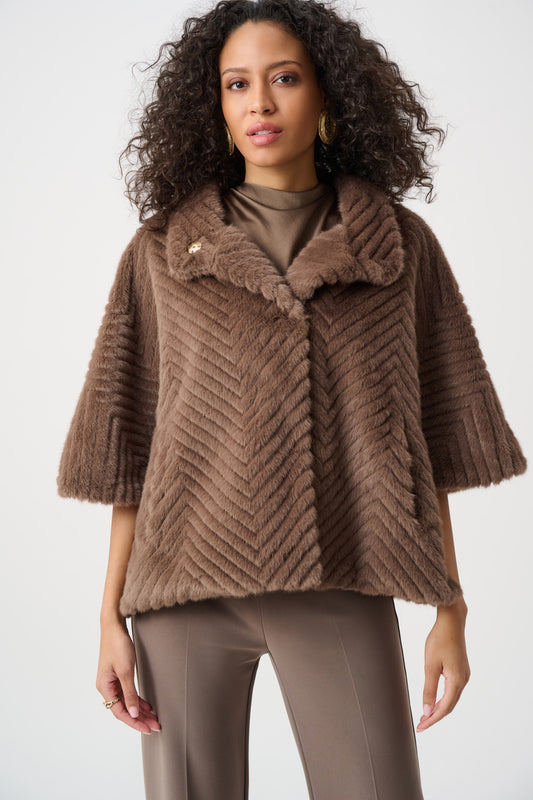 Short Shevron Faux Fur Cape | Mink