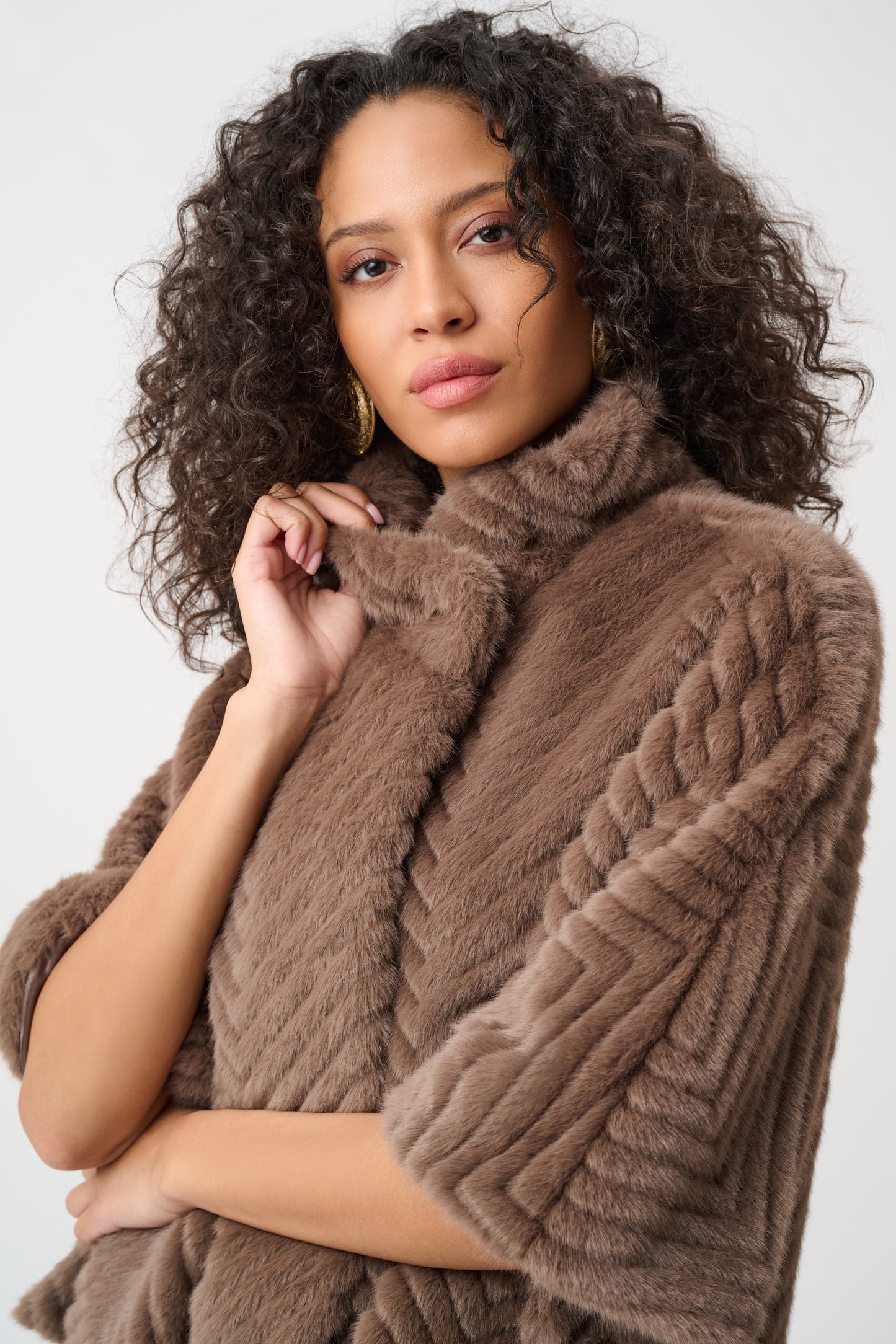 Short Shevron Faux Fur Cape | Mink