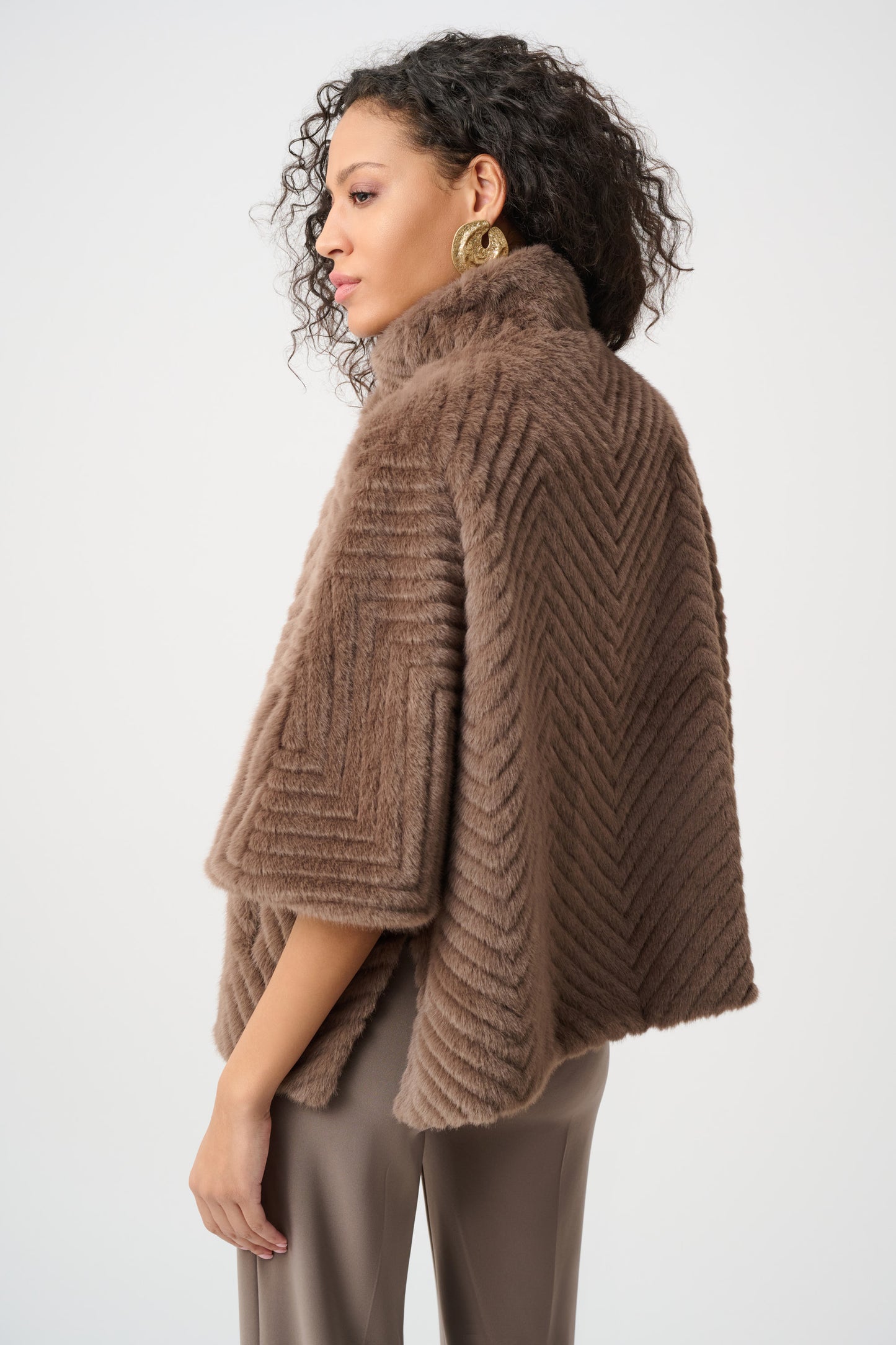 Short Shevron Faux Fur Cape | Mink