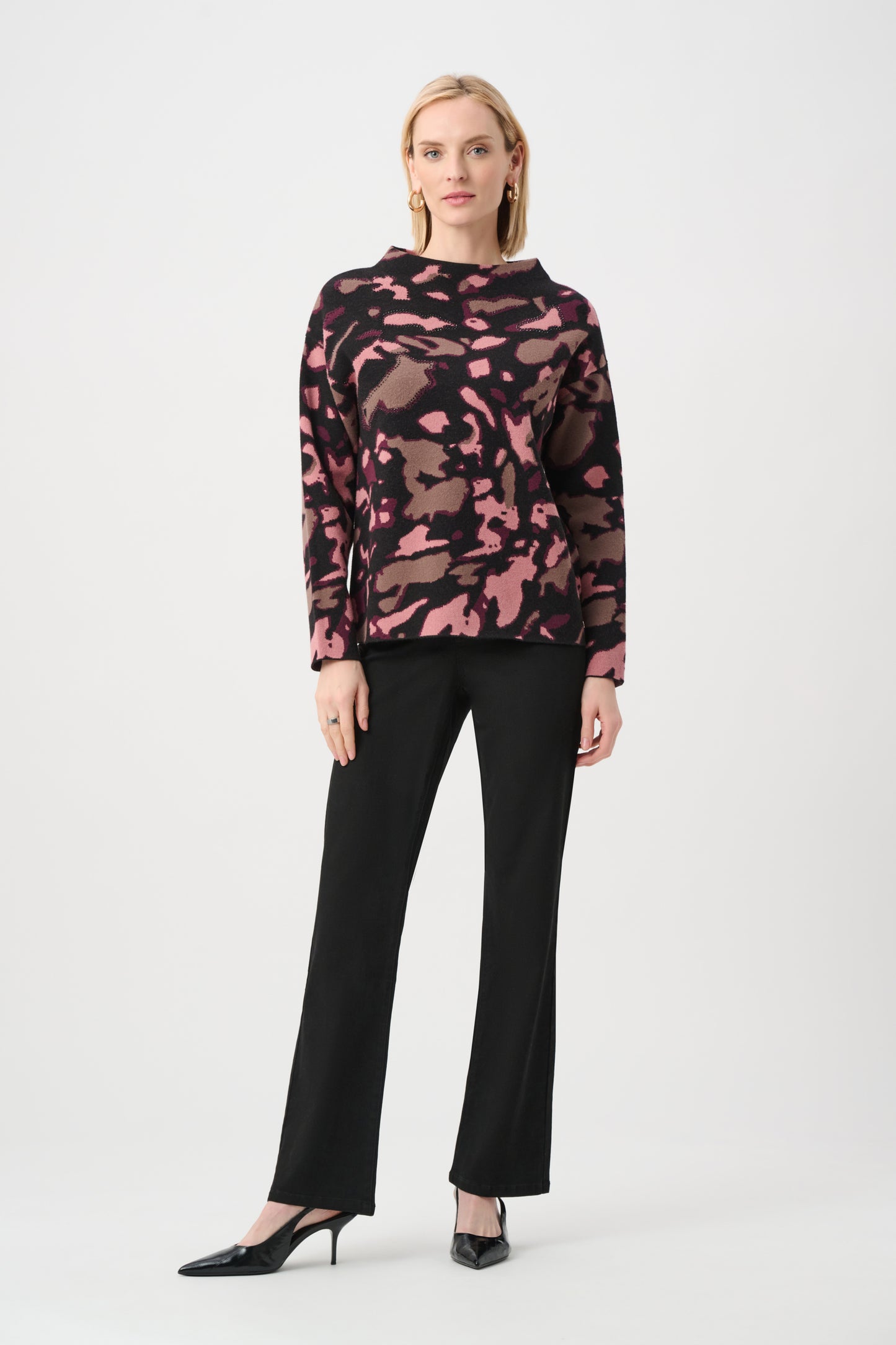 Jacquard Sweater with Rhinestone trim | Black