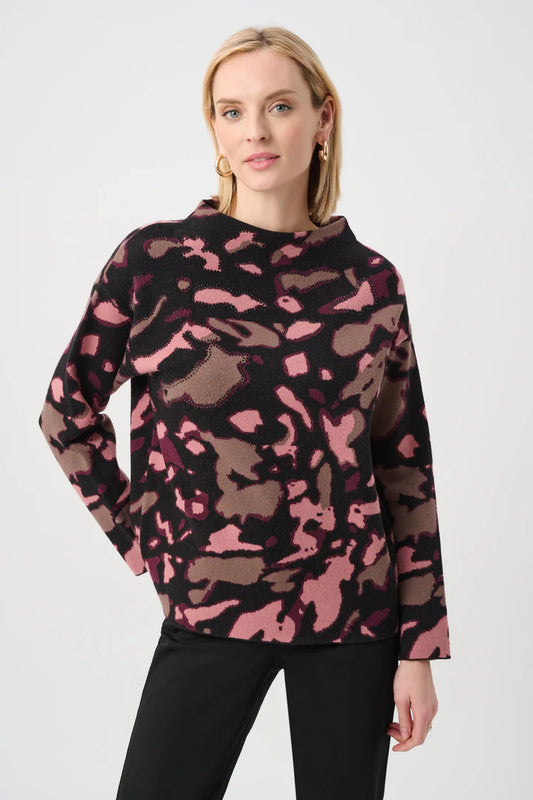 Jacquard Sweater with Rhinestone trim | Black