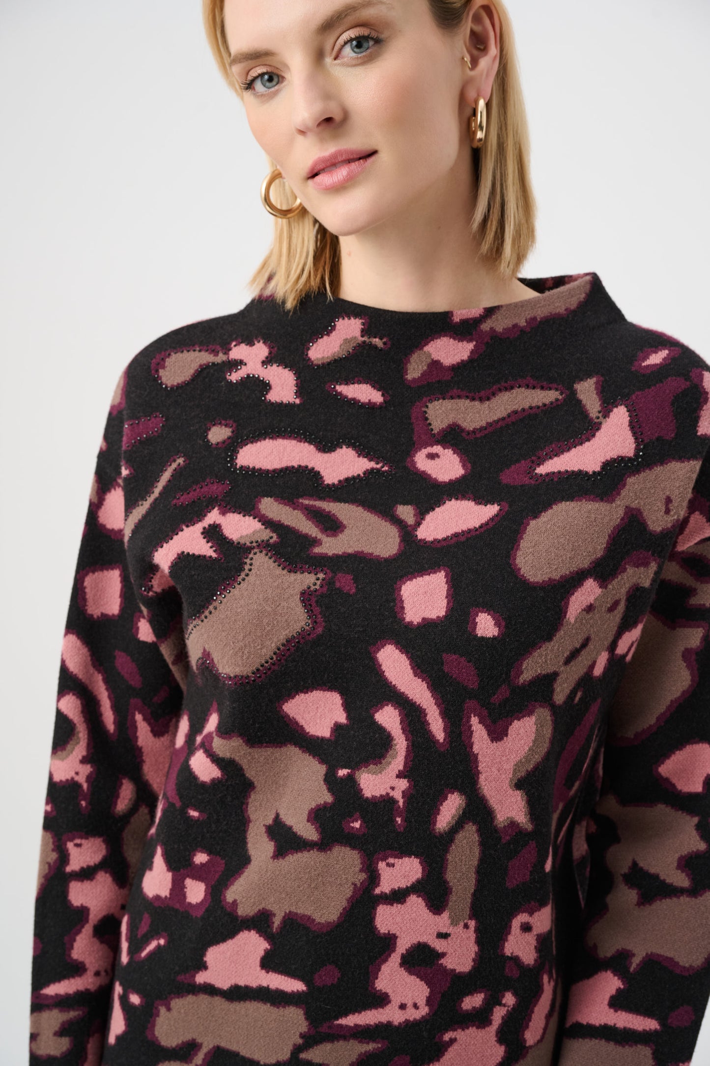 Jacquard Sweater with Rhinestone trim | Black