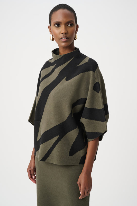Abstract Jacquard Funnel-Neck | Avocado