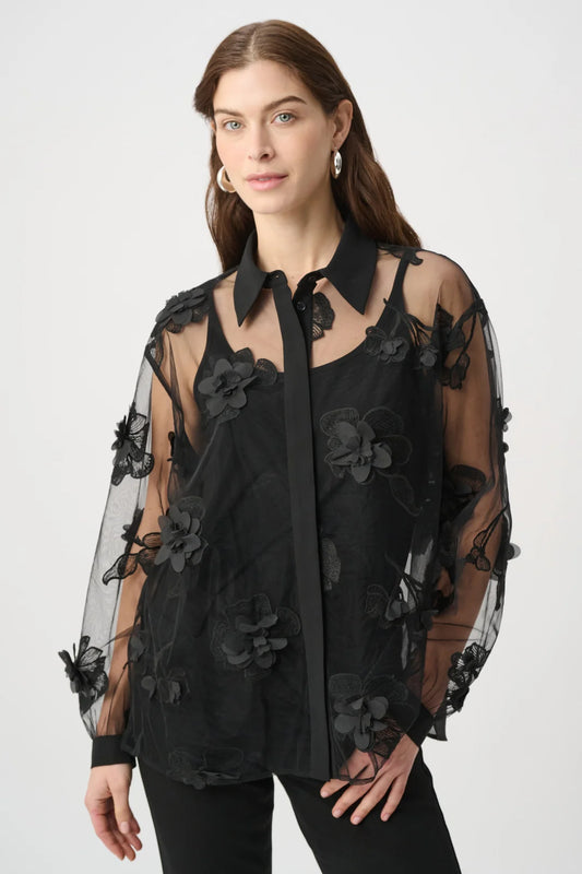 Sheer Textured Evening Shirt | Black