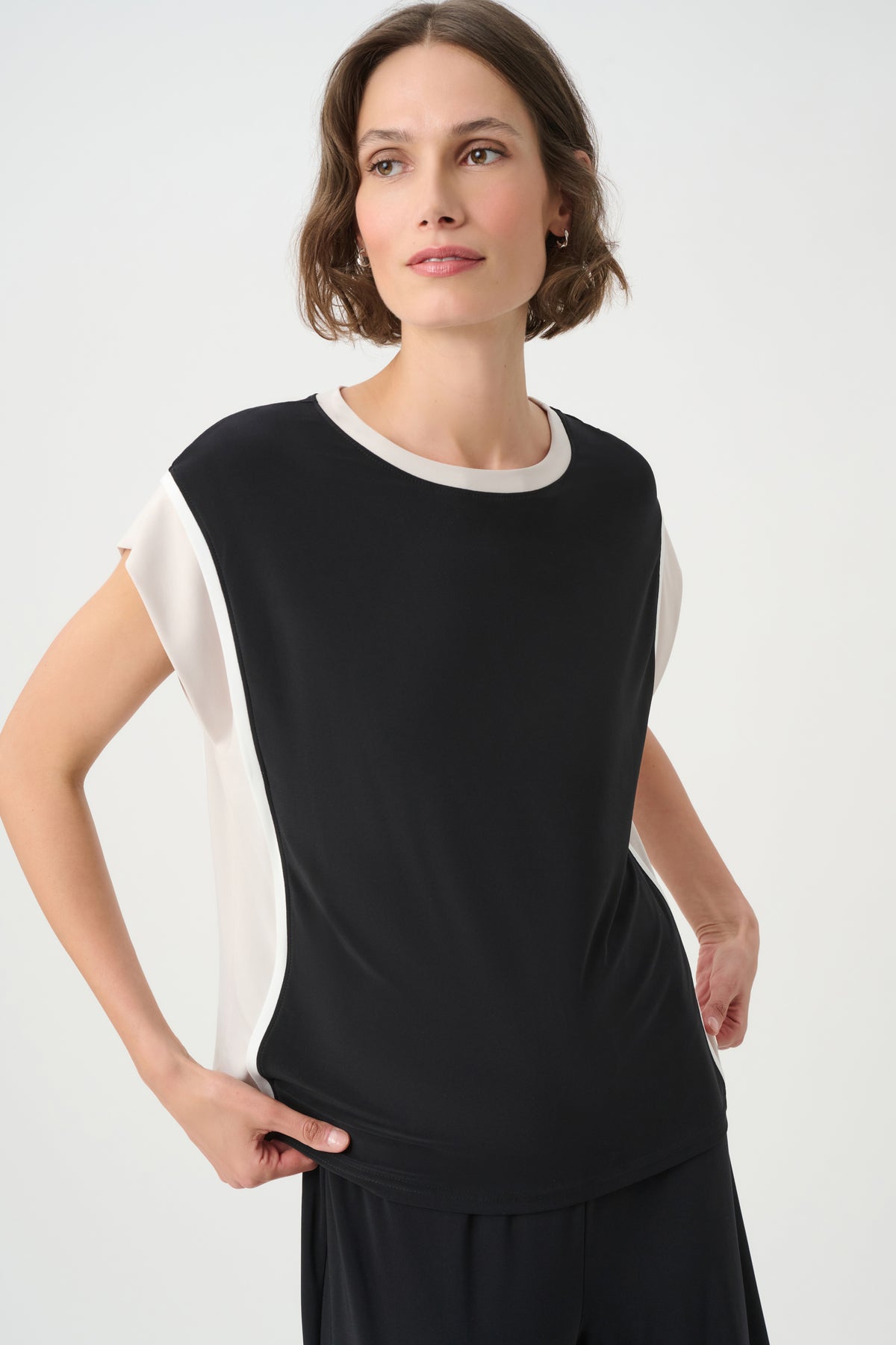 Block Cap Sleeve Top | Black Cream White