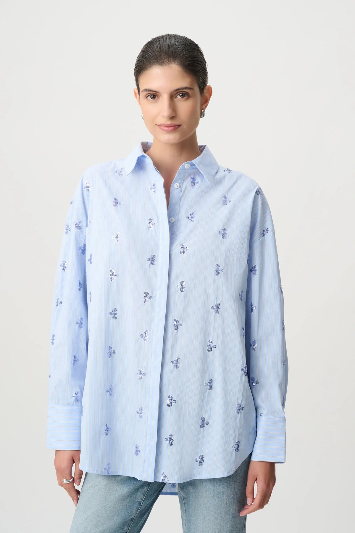 Yarn Dyed Cotton Shirt with Sequin Trim