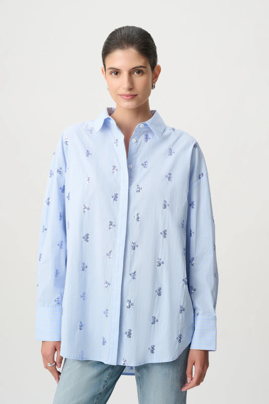 Yarn Dyed Cotton Shirt with Sequin Trim